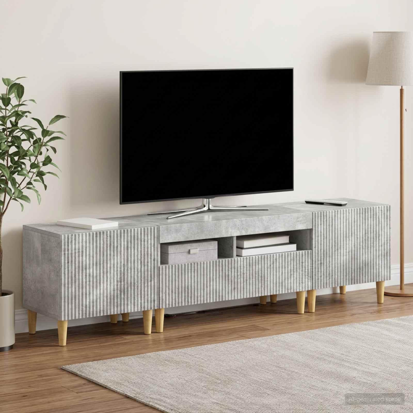 5-delna LED TV omarica Betonsko siva Inženirski les - slika 3