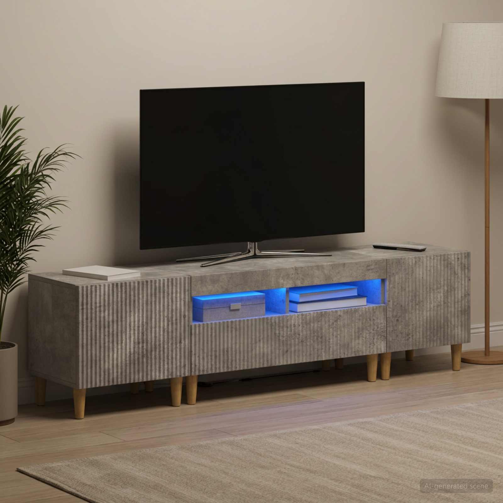 5-delna LED TV omarica Betonsko siva Inženirski les