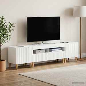 5-delna LED TV omarica Bela visok sijaj Inženirski les