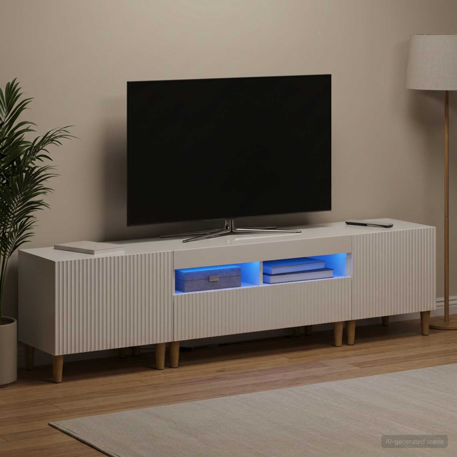 5-delna LED TV omarica Bela visok sijaj Inženirski les - slika 3
