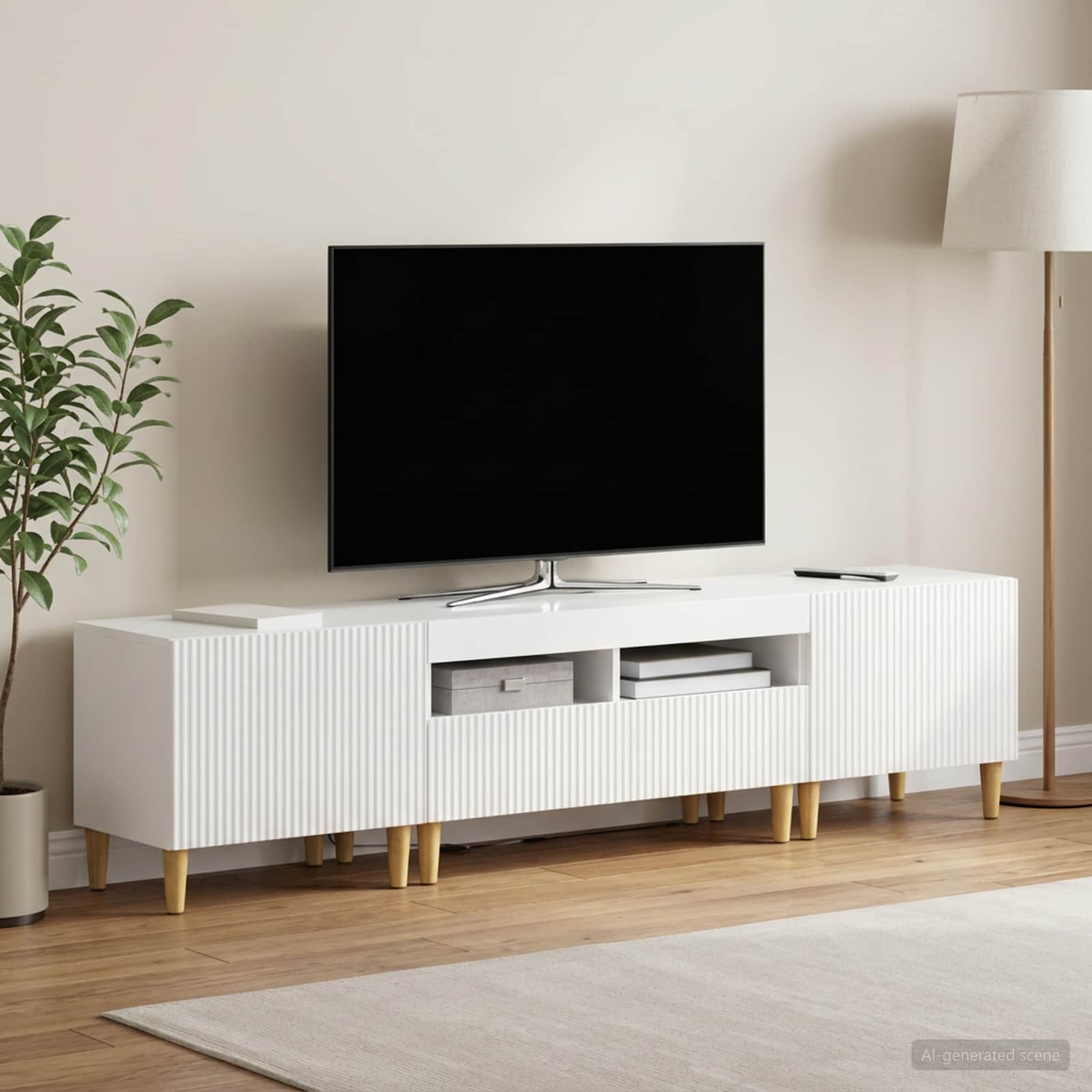 5-delna LED TV omarica Bela visok sijaj Inženirski les
