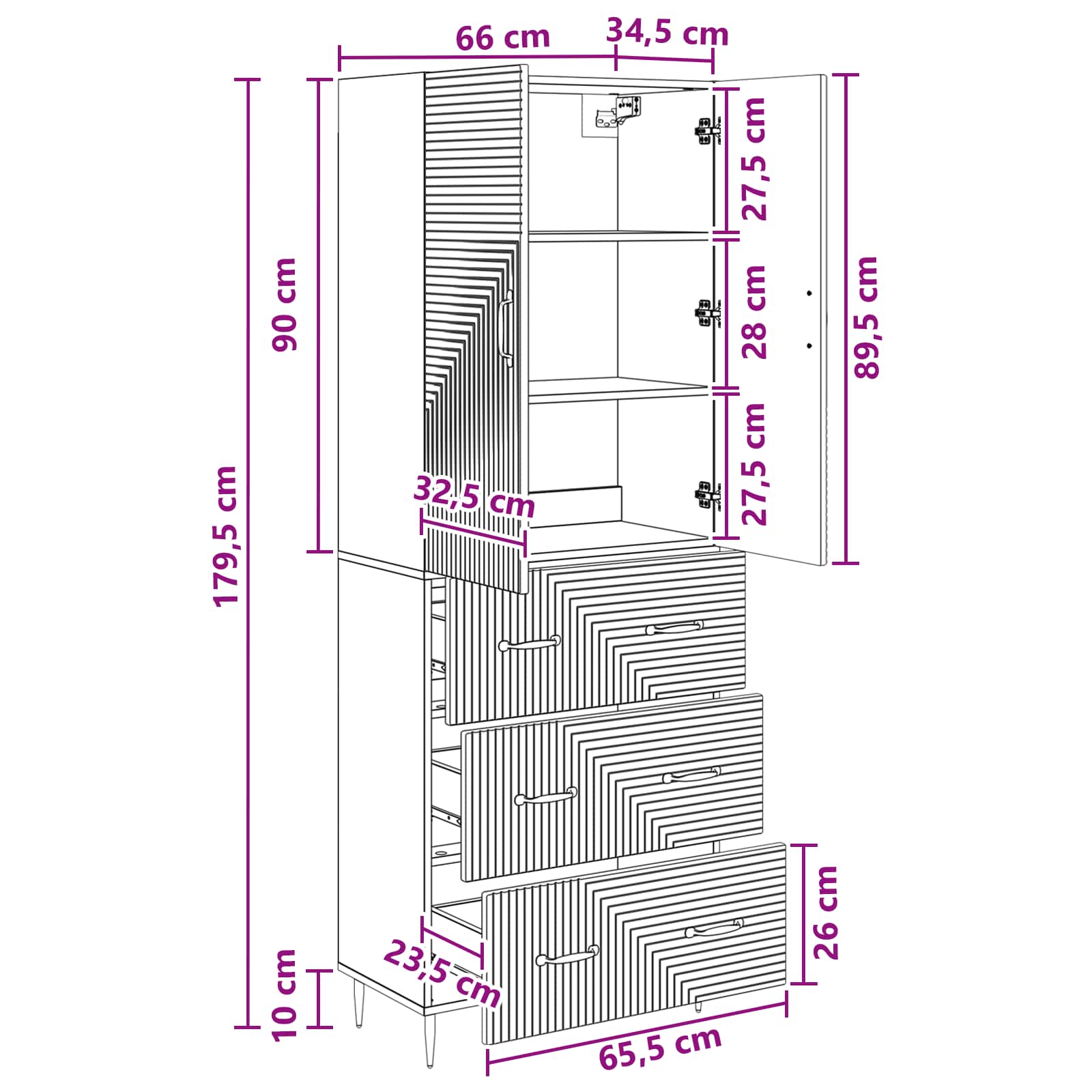 Kaappisarja 2 pcs Musta 66 x 34,5 x 90 cm Tekninen puu - Image 8