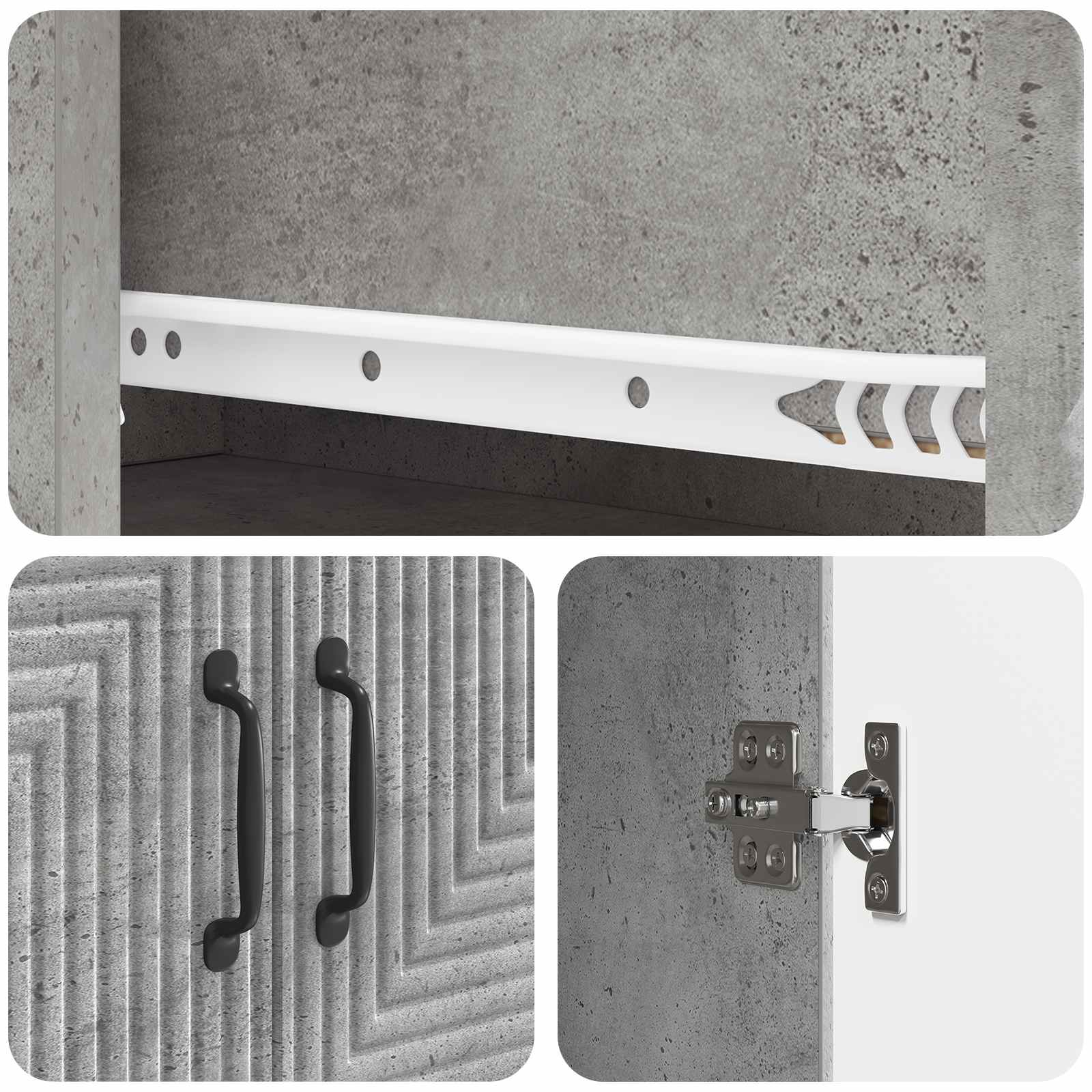 Kaappisarja 2 pcs Betoninharmaa 66 x 34,5 x 90 cm Tekninen puu - Image 7