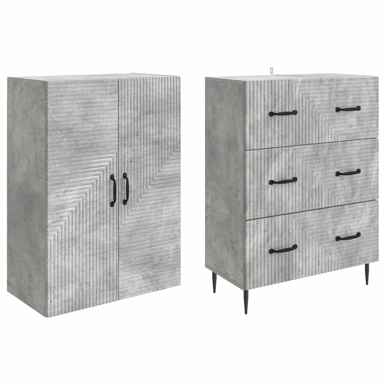 Kaappisarja 2 pcs Betoninharmaa 66 x 34,5 x 90 cm Tekninen puu - Image 3