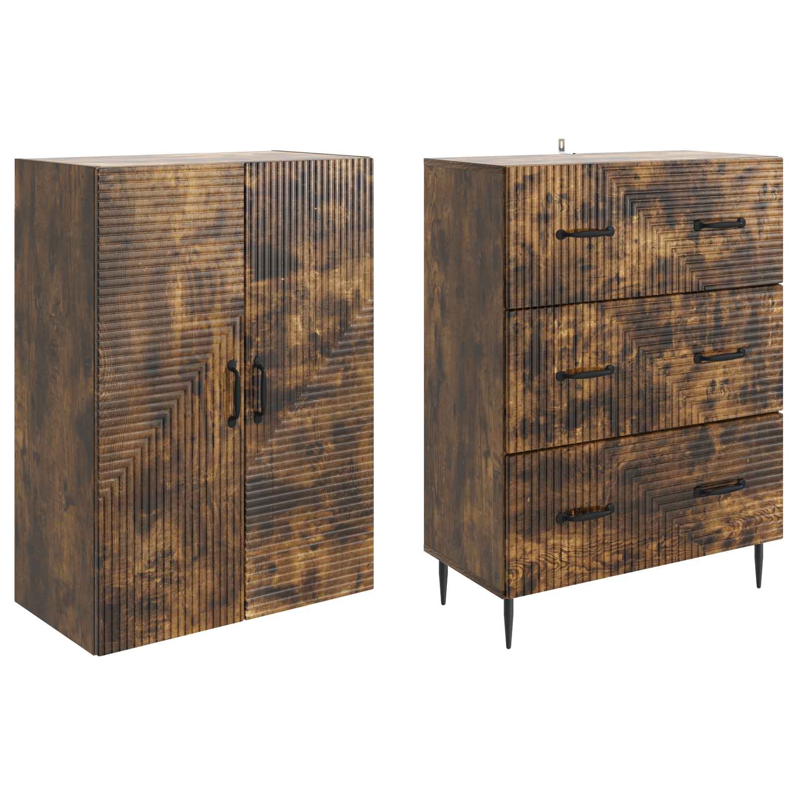 Kaappisarja 2 pcs Savutammi 66 x 34,5 x 90 cm Tekninen puu - Image 3