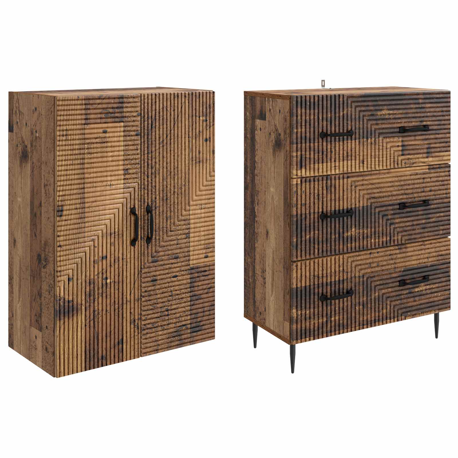 Kaappisarja 2 pcs Vanha puu 66 x 34,5 x 90 cm Tekninen puu - Image 3