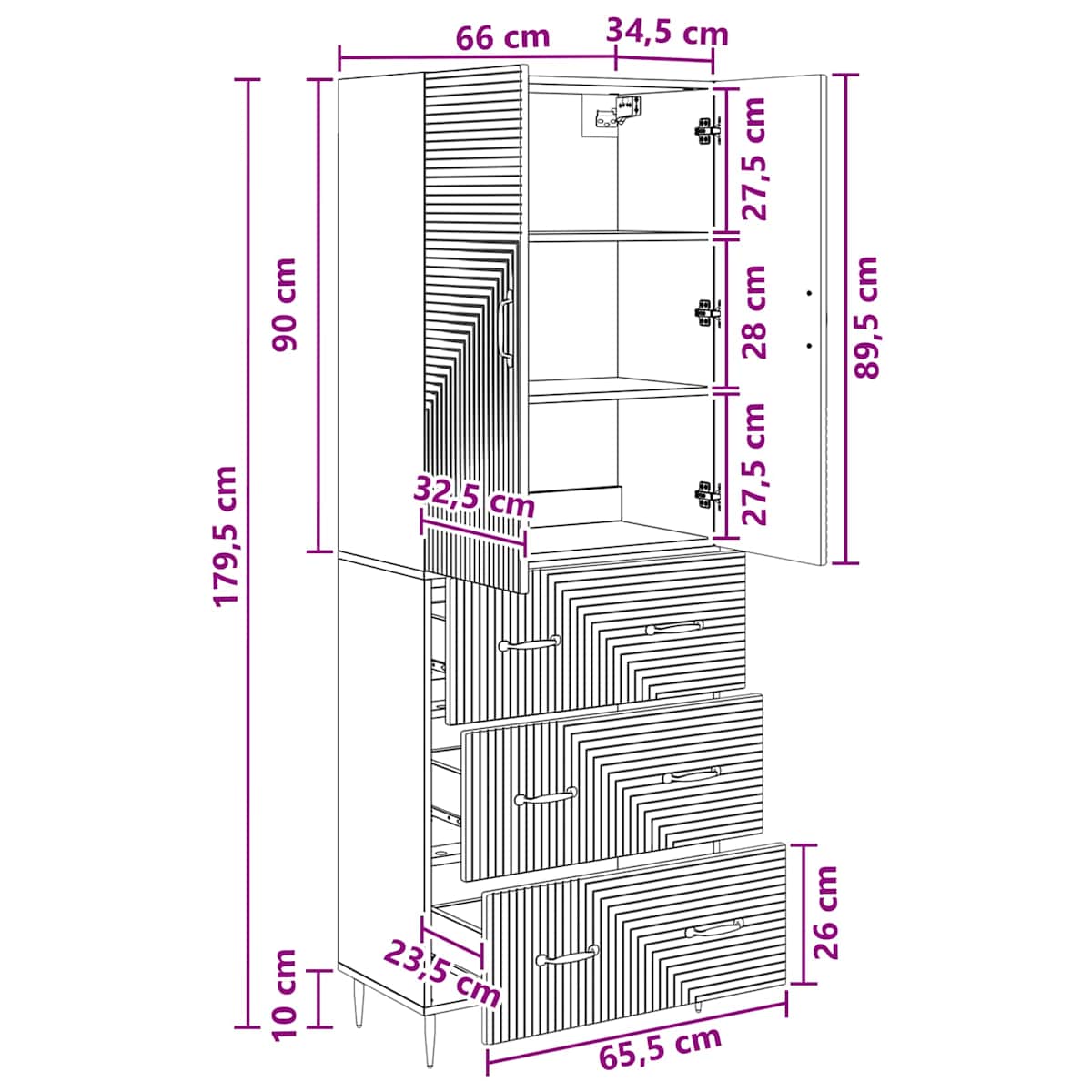 Skab Sæt 2 stk. 66 x 34,5 x 90 cm Konstrueret træ - Billede 10