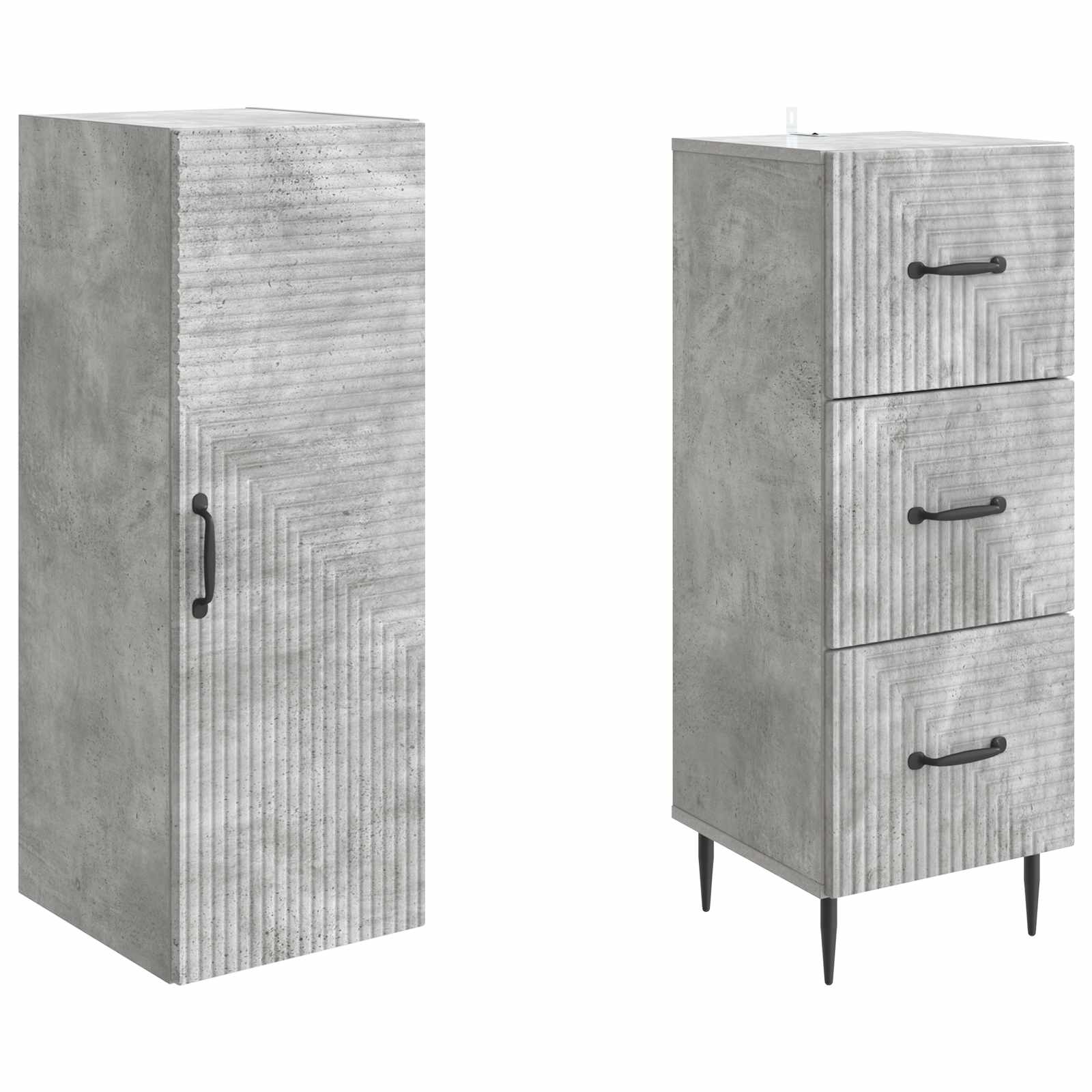 Kaappisarja 2 pcs Betoninharmaa 33 x 34,5 x 90 cm Tekninen puu - Image 3