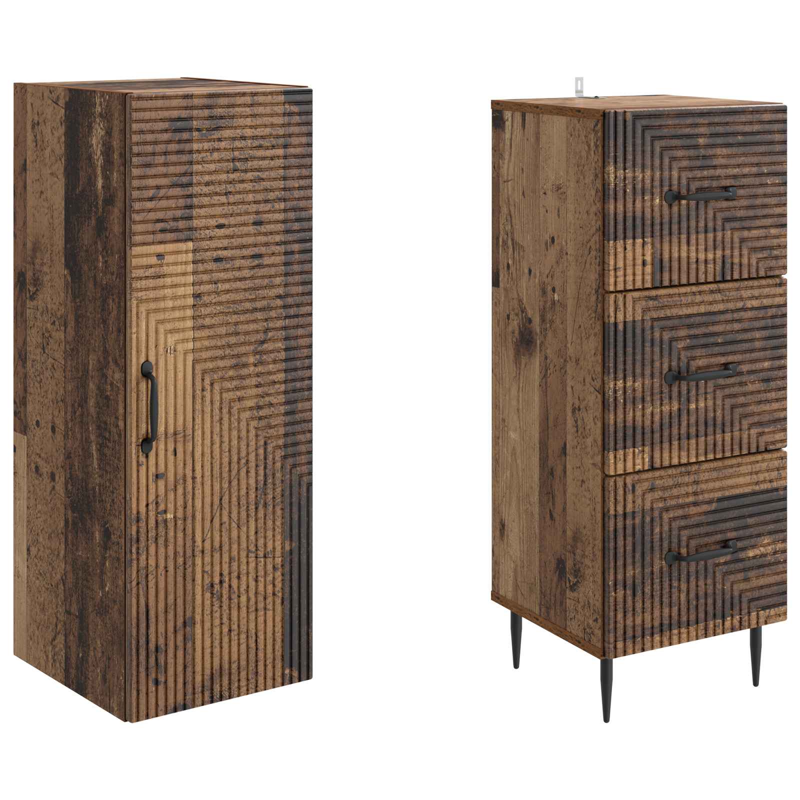 Kaappisarja 2 pcs Vanha puu 33 x 34,5 x 90 cm Tekninen puu - Image 3