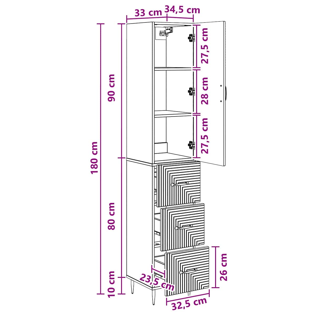 Skab Sæt 2 stk. 33 x 34,5 x 90 cm Konstrueret træ - Billede 10