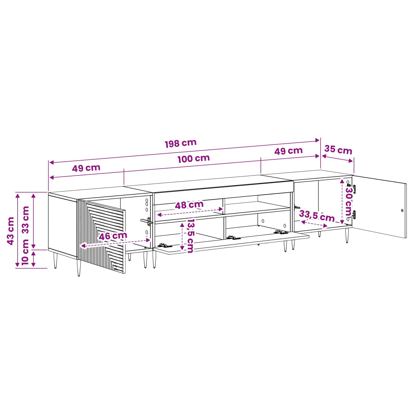 3 Piece LED TV Cabinet size guide
