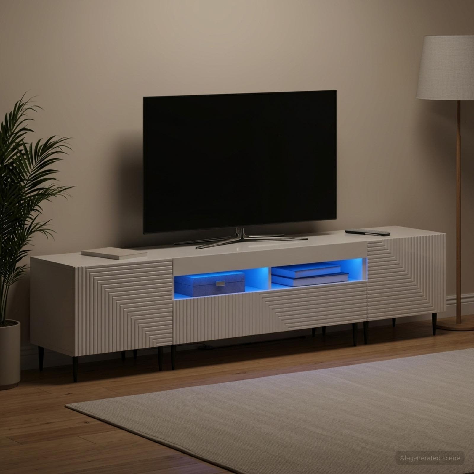 3-delni LED TV omarica Bela visok sijaj Inženirski les - slika 3
