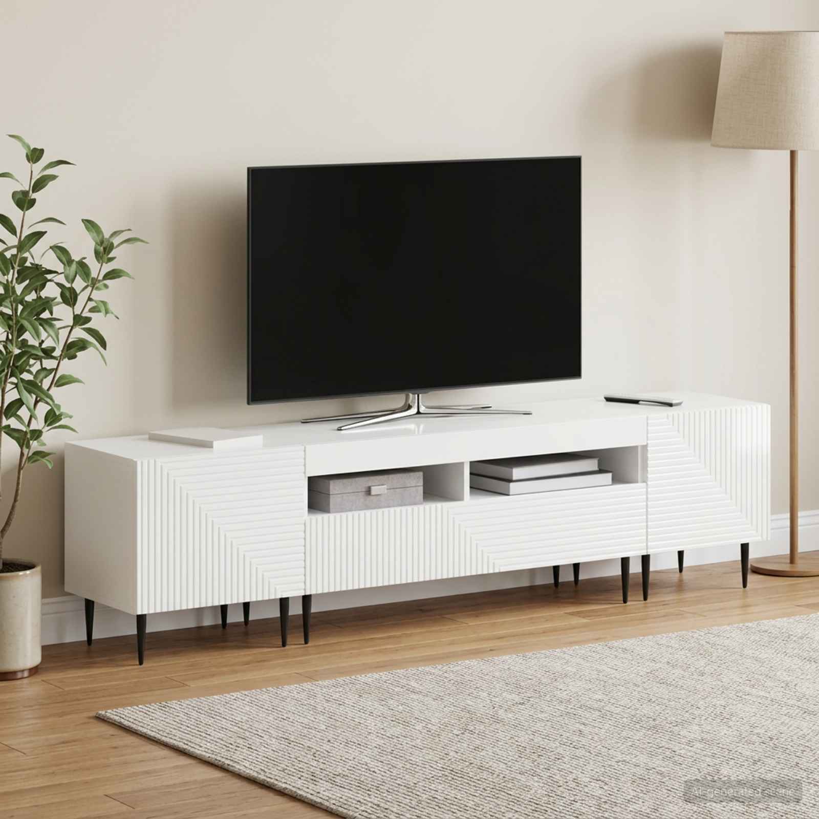3-delni LED TV omarica Bela visok sijaj Inženirski les