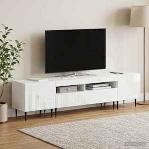 3-delni LED TV omarica Bela visok sijaj Inženirski les