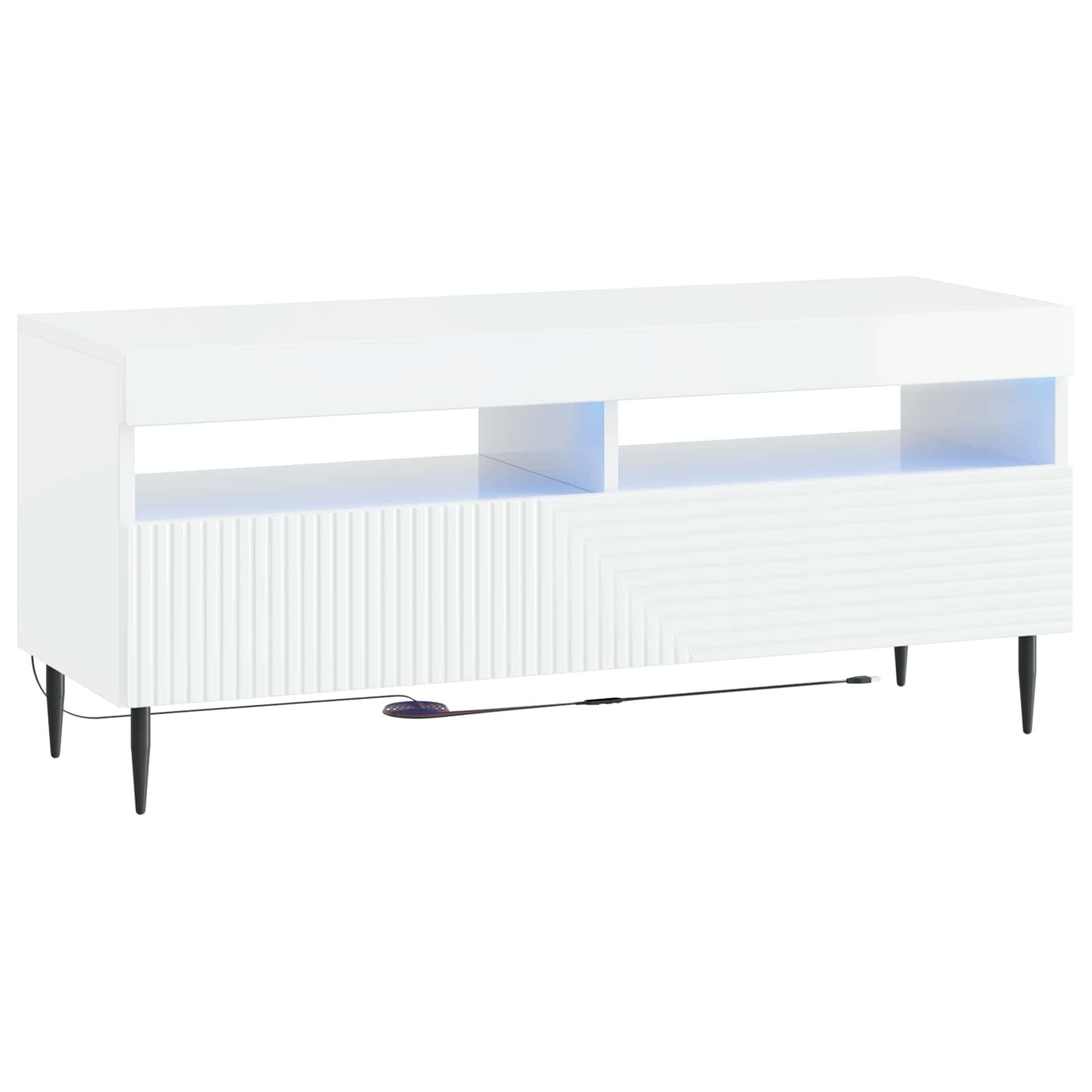3-osainen LED-TV-kaappi Korkeakiiltoinen valkoinen Tekninen puu - Image 3