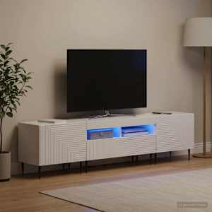 3-delni LED TV omarica Bela visok sijaj Inženirski les