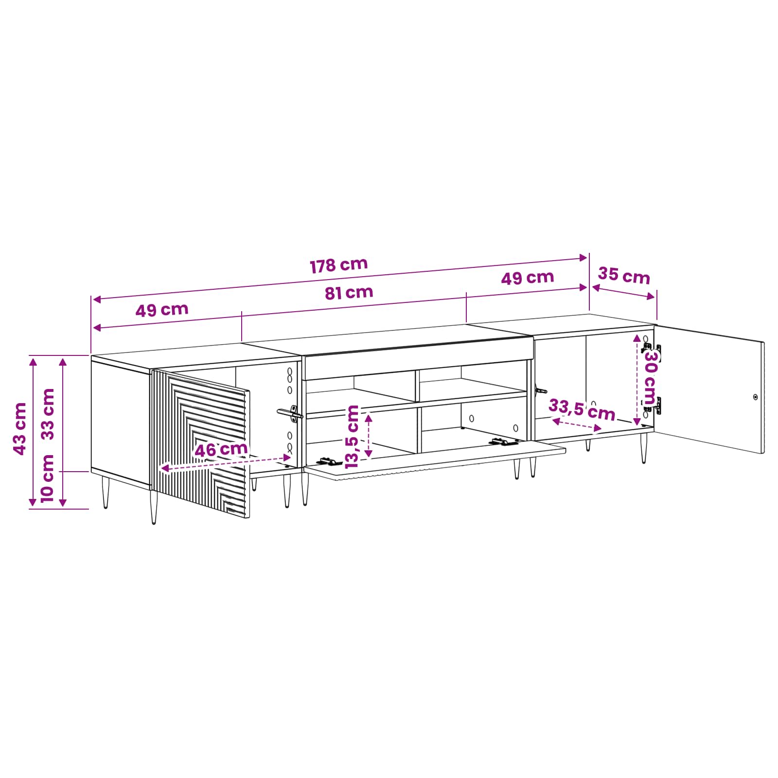 3-osainen LED-TV-kaappi Korkeakiiltoinen valkoinen Tekninen puu - Image 7