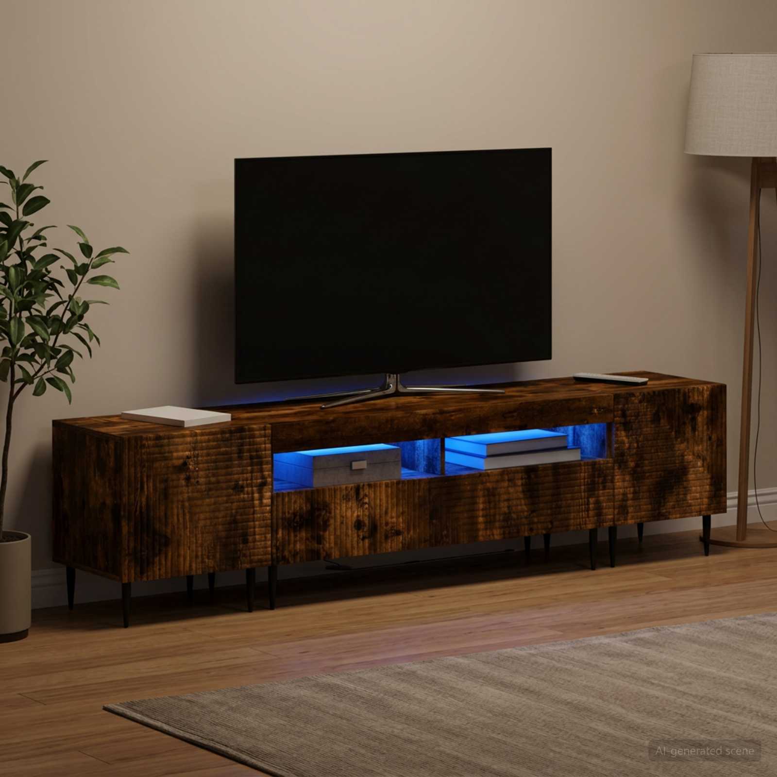 3-osainen LED-TV-kaappi Savutammi Tekninen puu