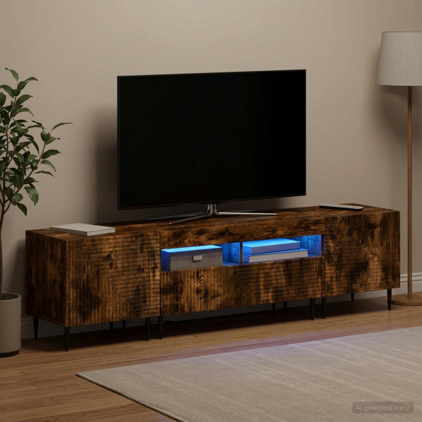 3-osainen LED-TV-kaappi Savutammi Tekninen puu