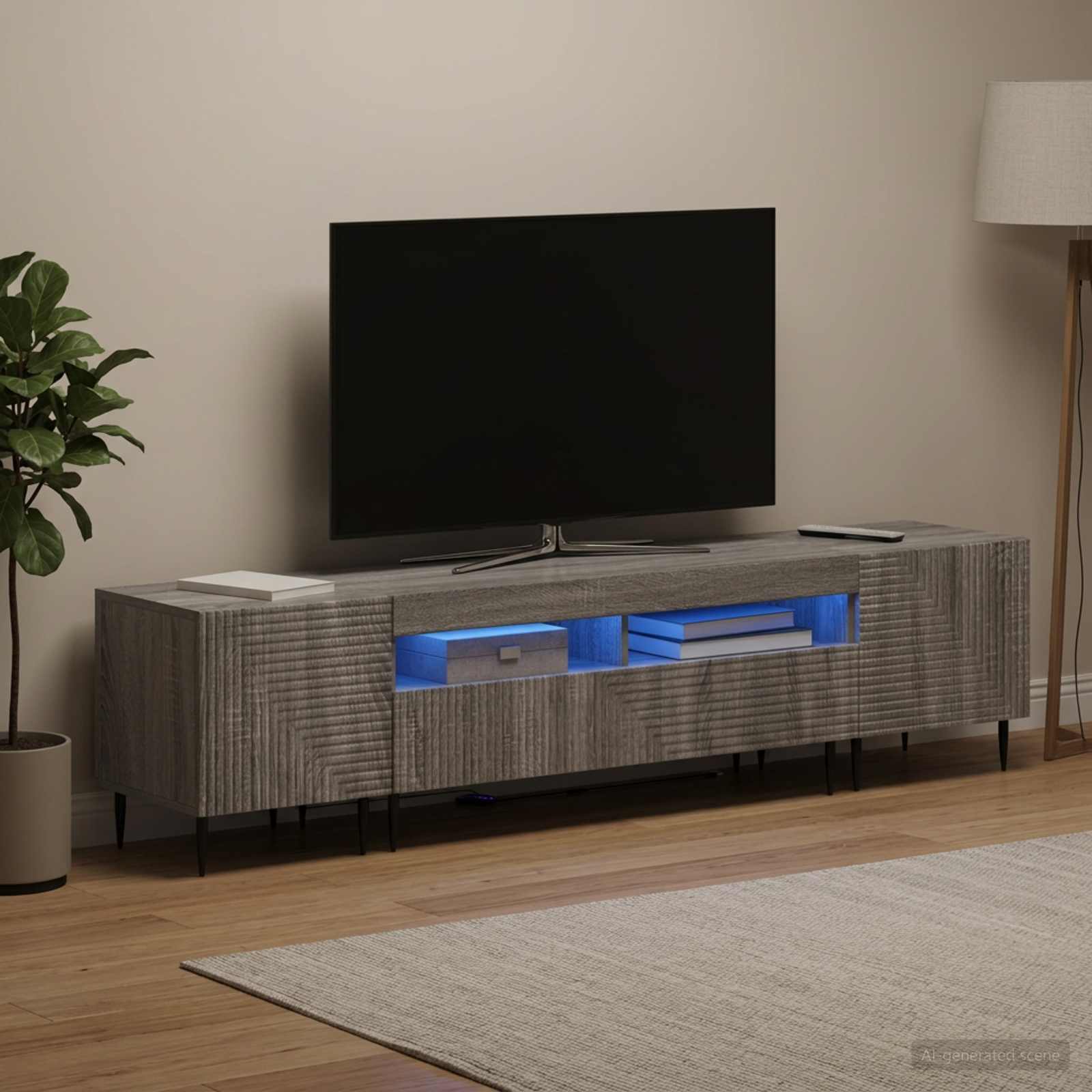 3-delni LED TV omarica Siva Sonoma Inženirski les