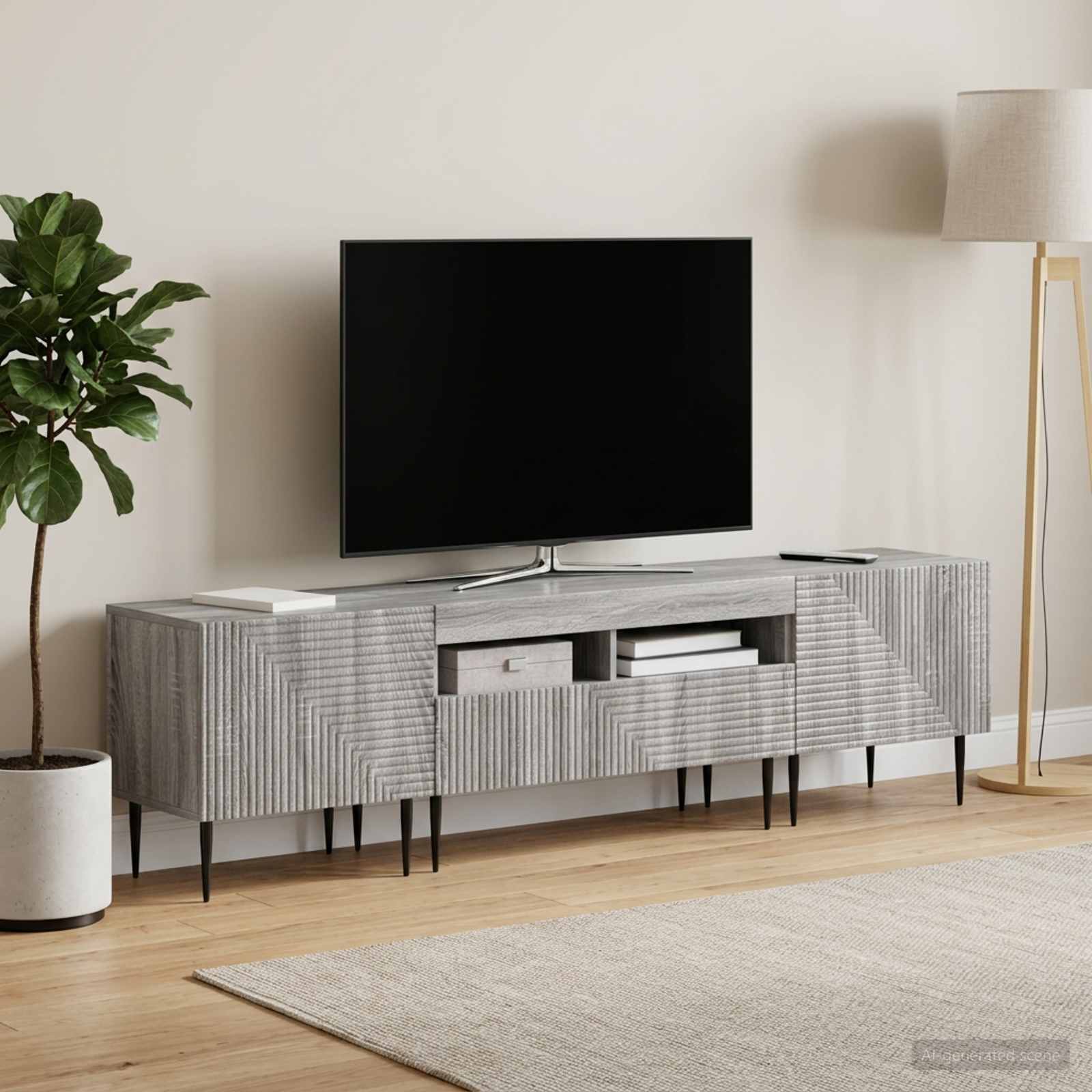 3-delni LED TV omarica Siva Sonoma Inženirski les