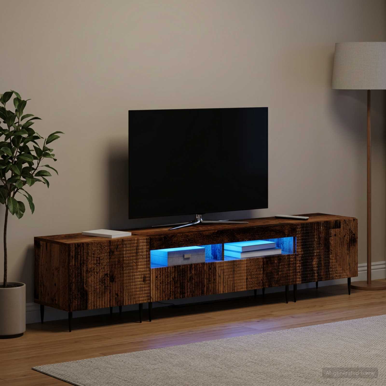 3-osainen LED-TV-kaappi Vanha puu Tekninen puu