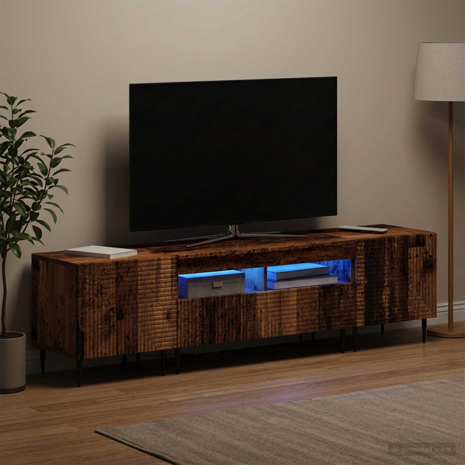 3-osainen LED-TV-kaappi Vanha puu Tekninen puu