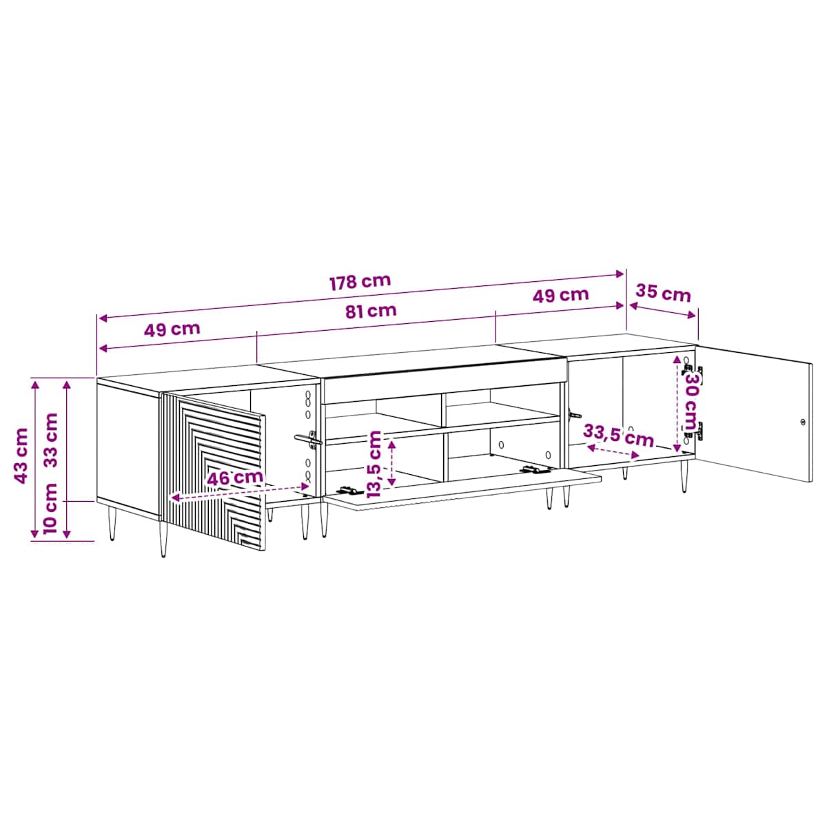 3-delt LED TV Skab Konstrueret træ - Billede 9