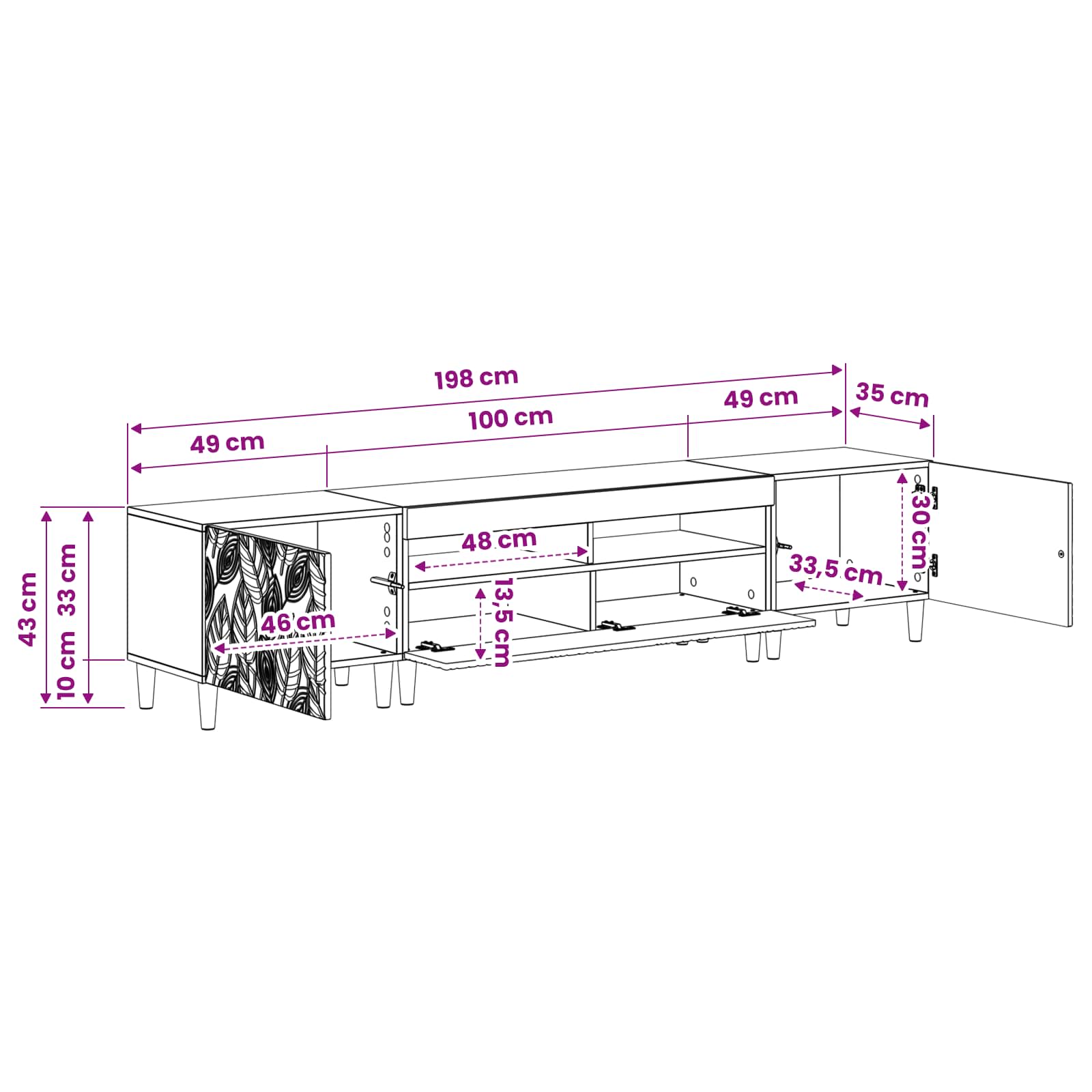 5 Piece LED TV Cabinet size guide