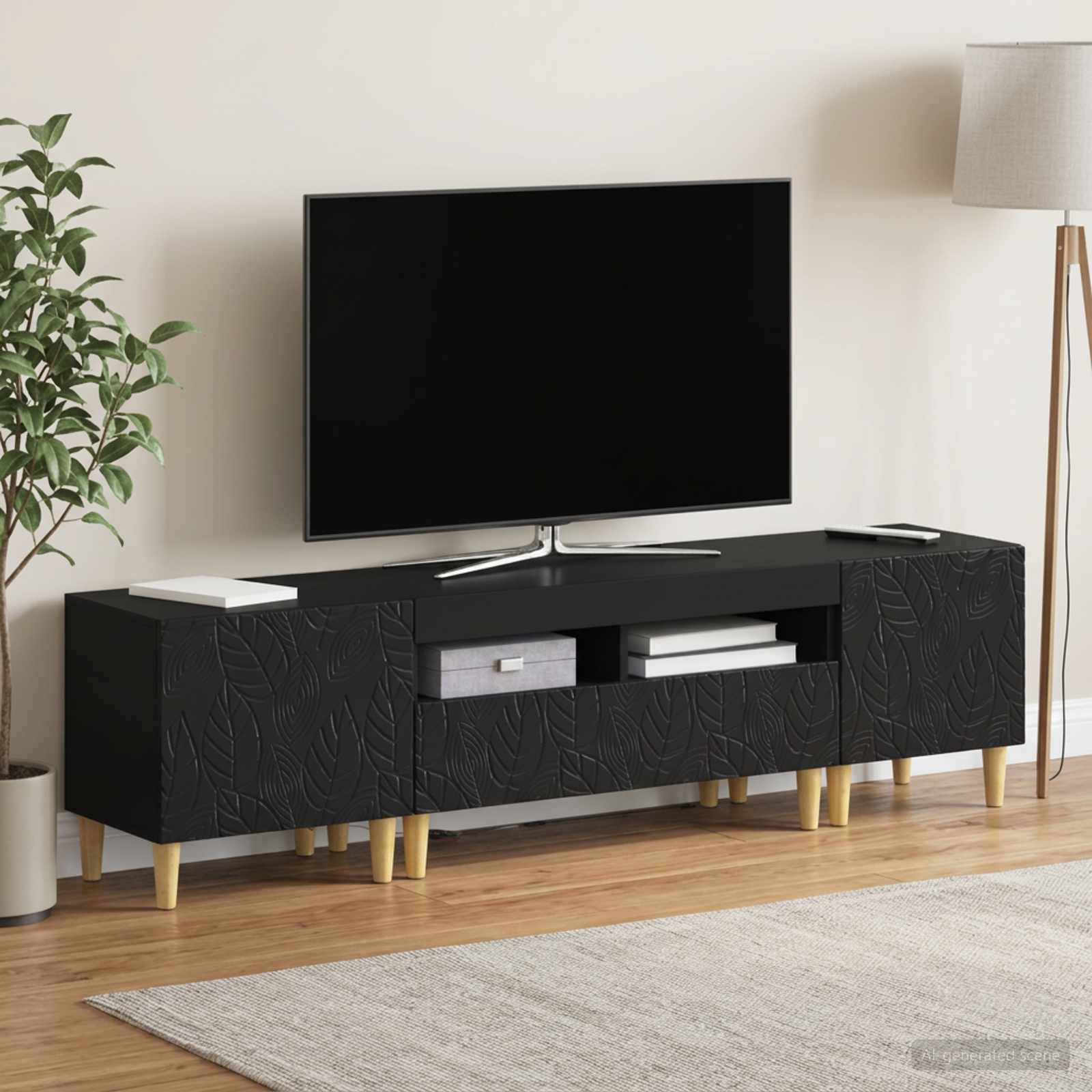 5-delna LED TV omarica Črna Inženirski les - slika 3