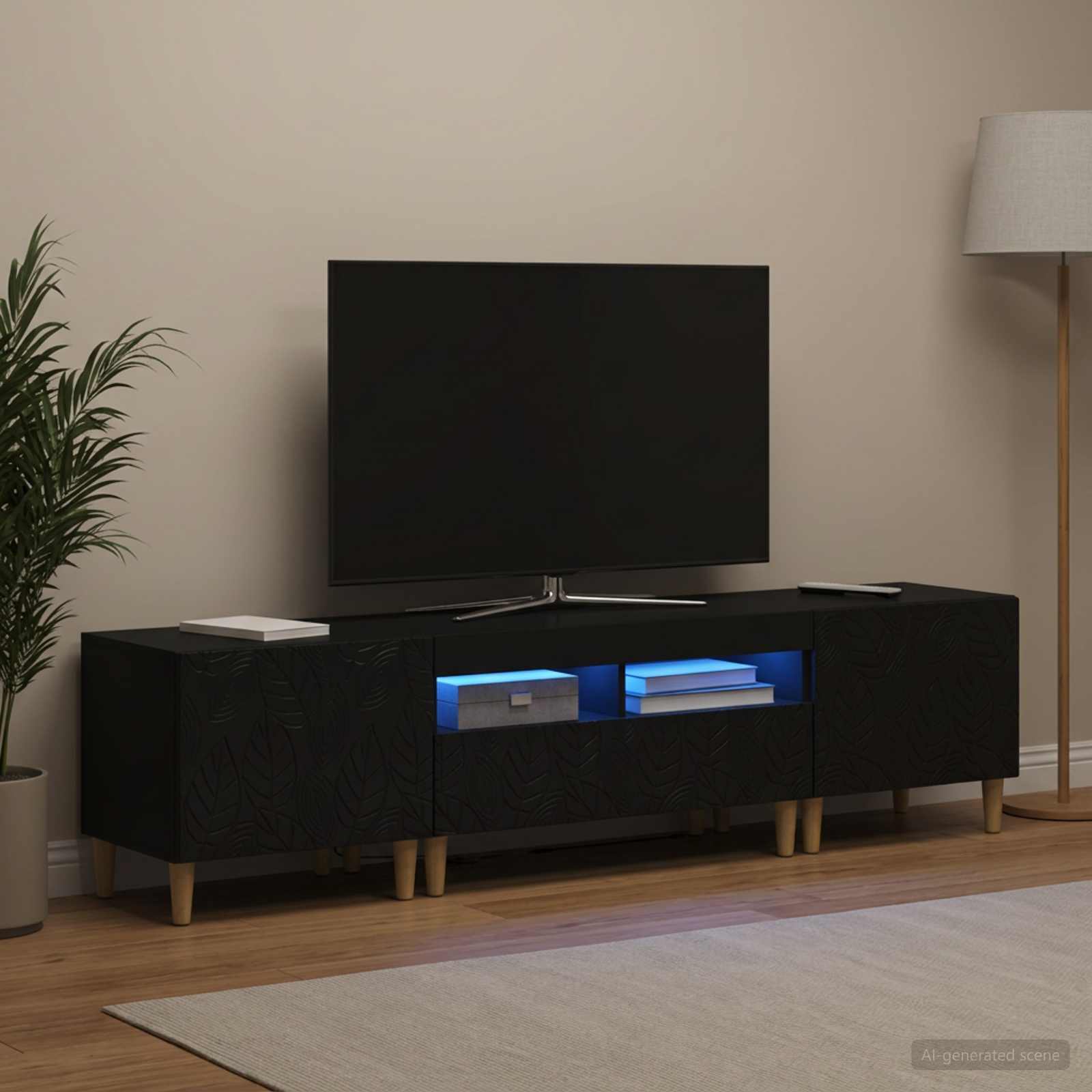5-delna LED TV omarica Črna Inženirski les