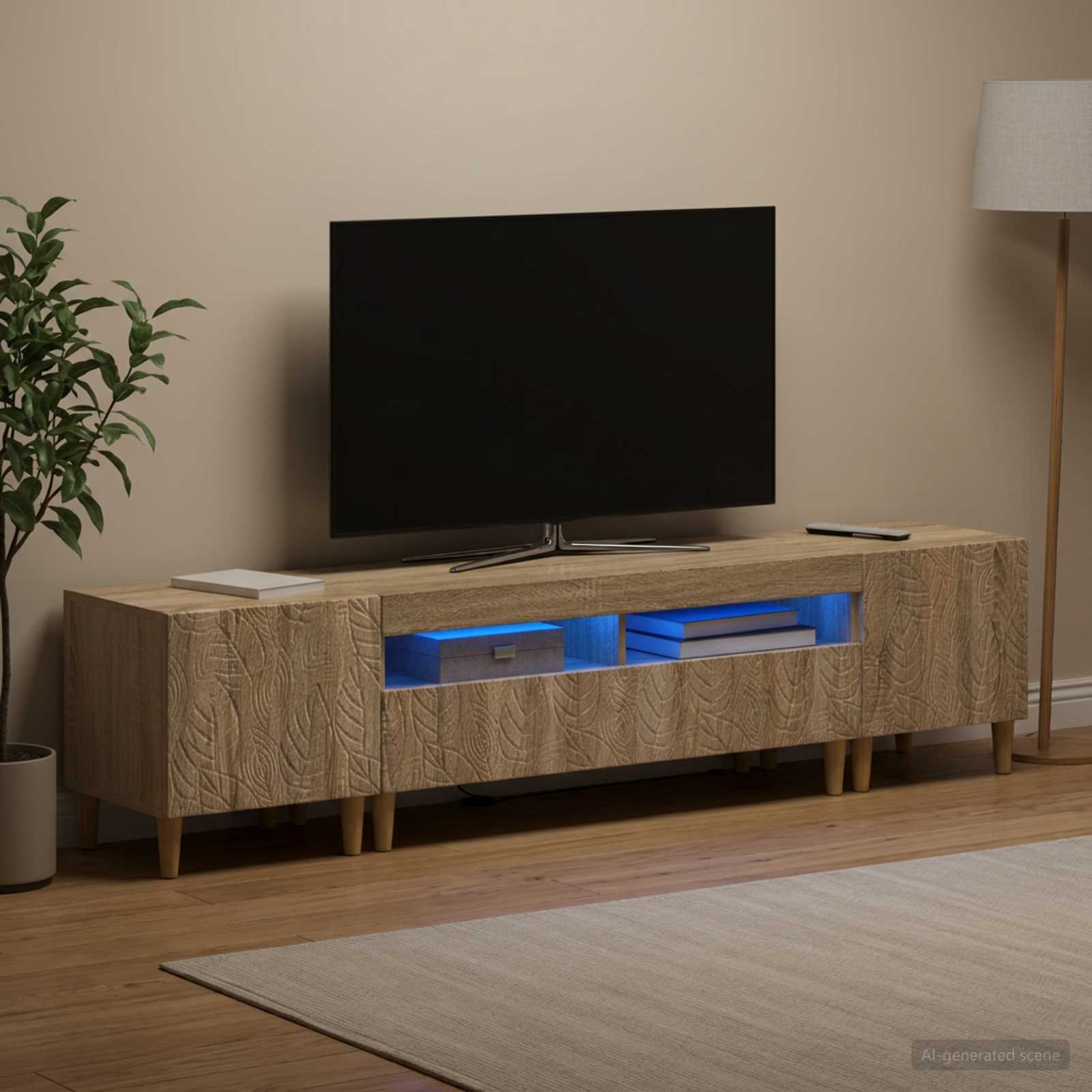 5 osan LED TV-kaappi Sonoma-tammi Tekninen puu