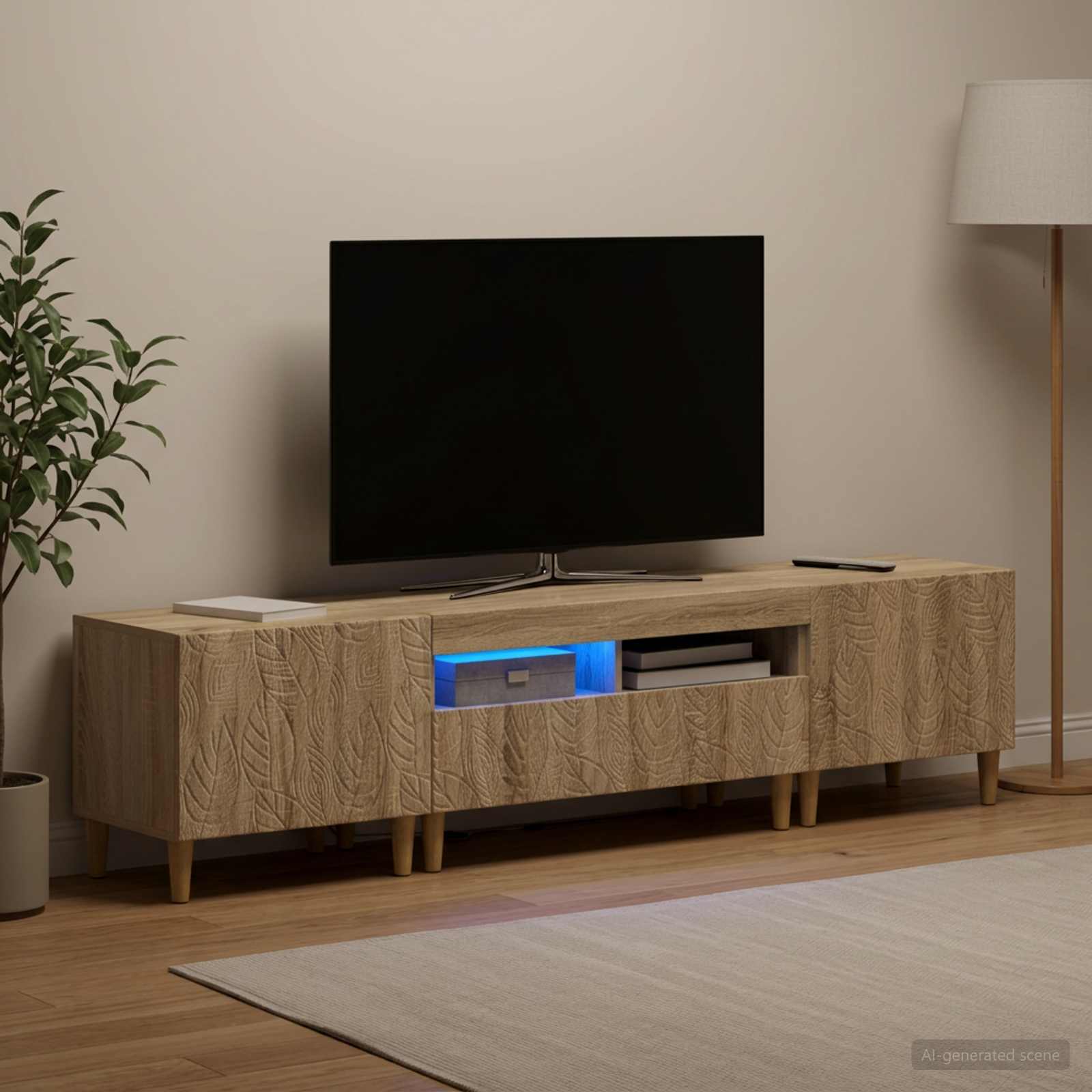 3-osainen LED-TV-kaappi DELFT Sonoma-tammi Tekninen puu - Image 3