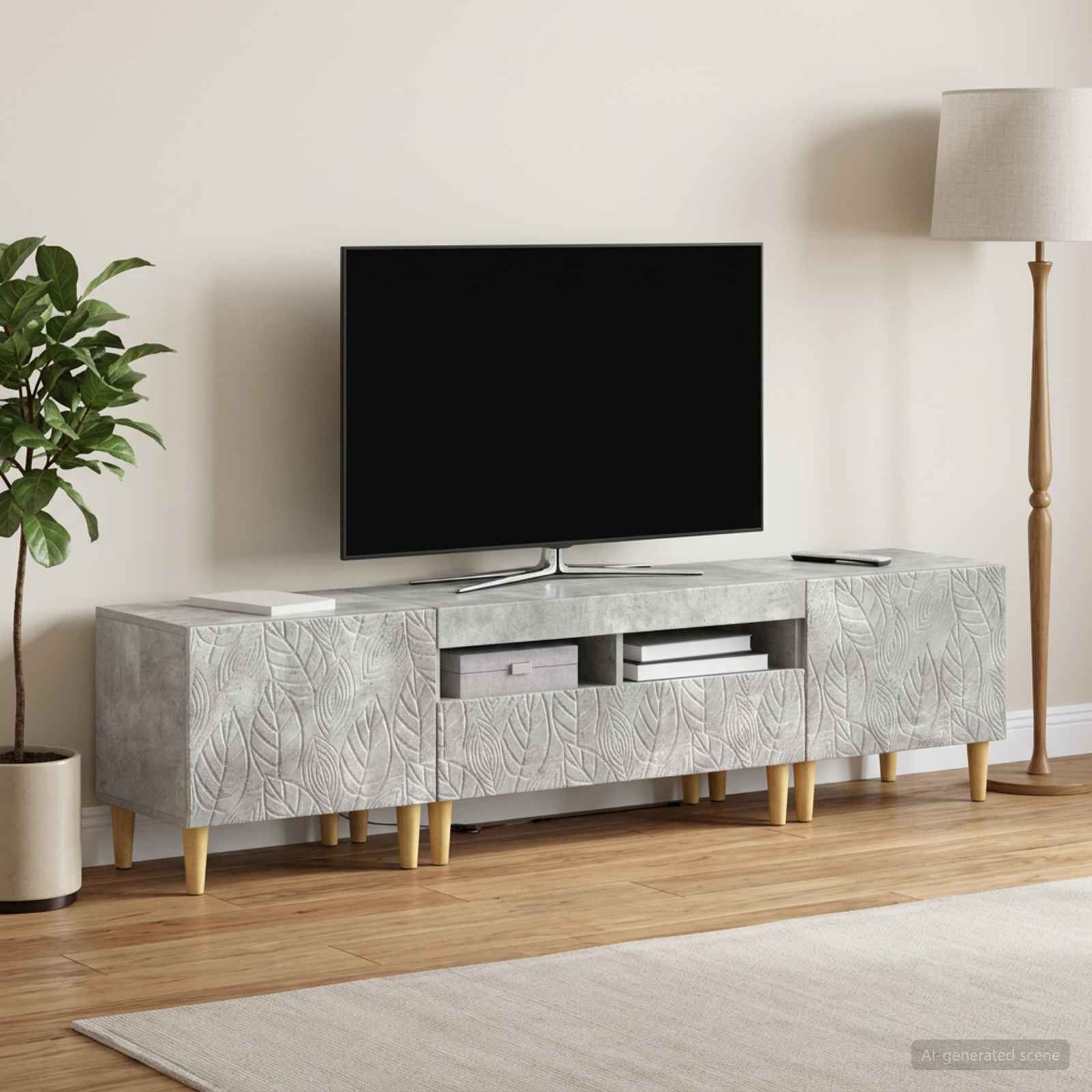 5-delna LED TV omarica Betonsko siva Inženirski les - slika 3