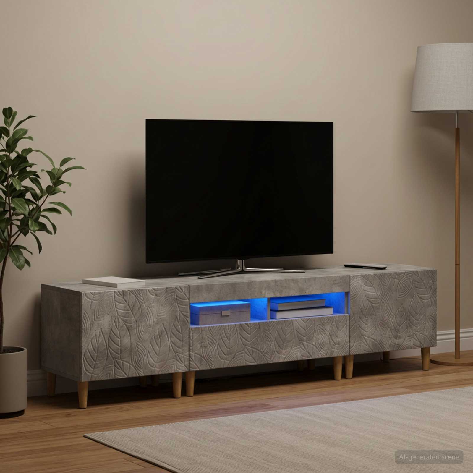 5-delna LED TV omarica Betonsko siva Inženirski les