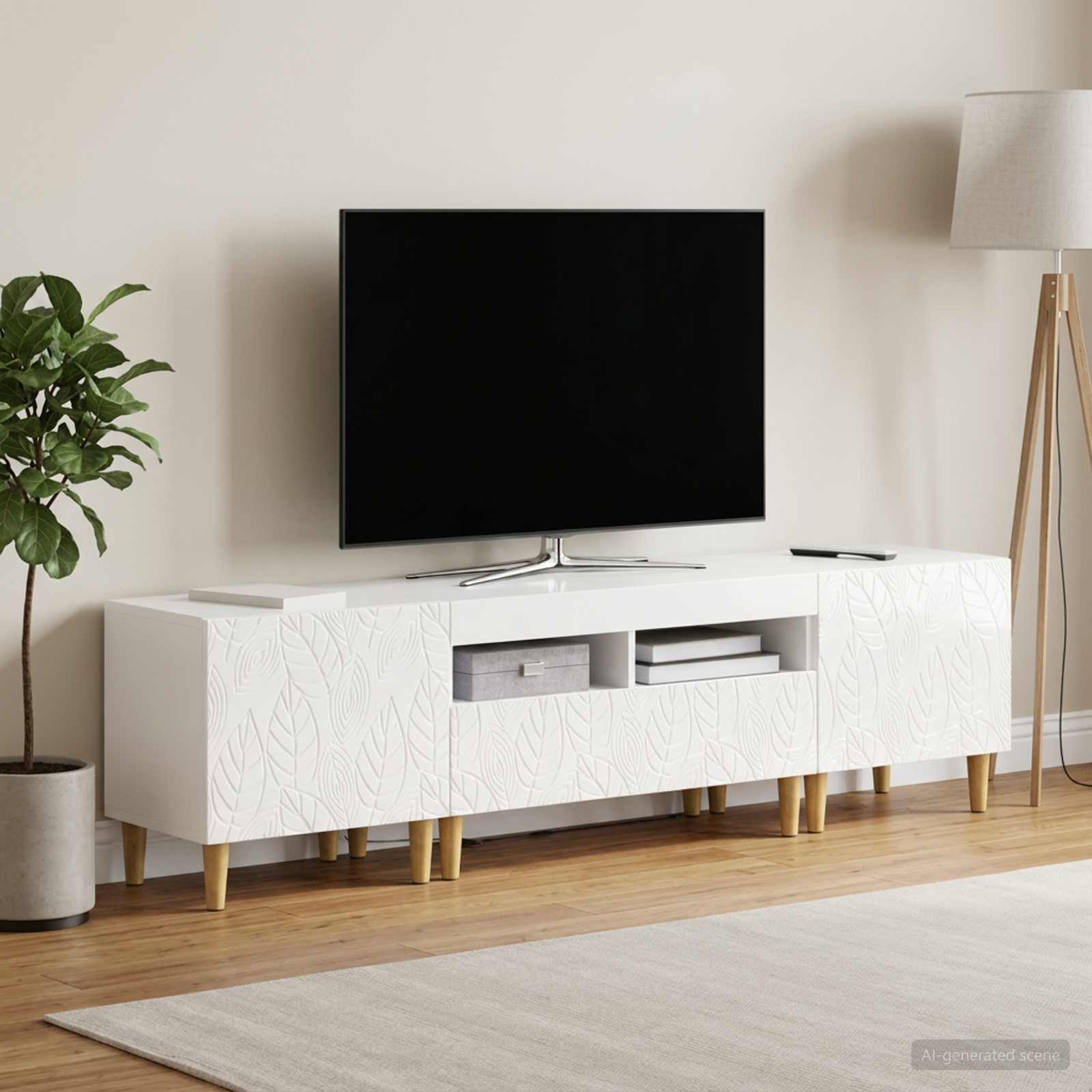 5-delna LED TV omarica Bela visok sijaj Inženirski les - slika 3