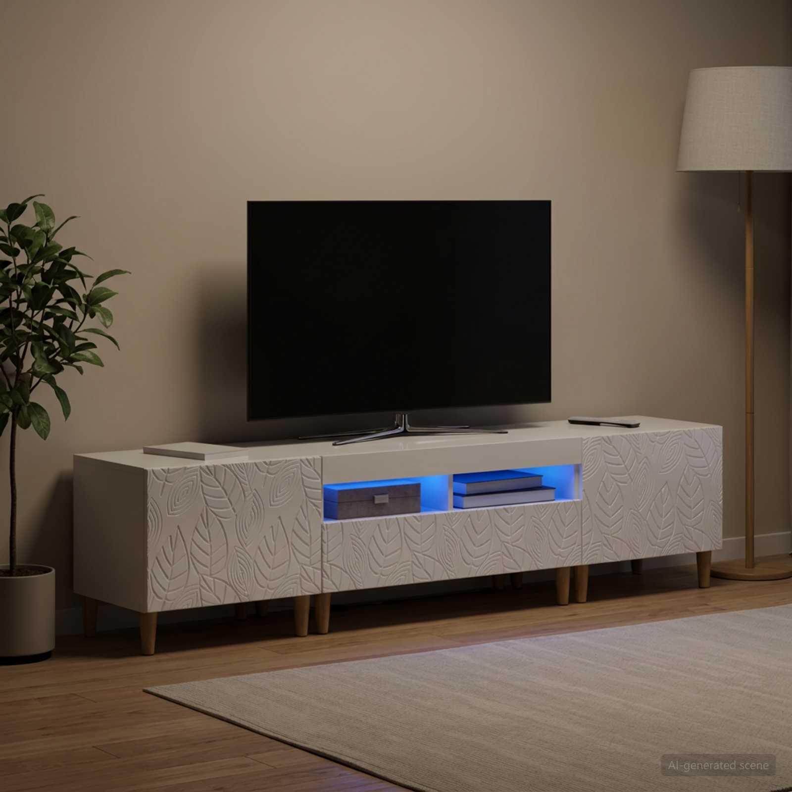 5-delna LED TV omarica Bela visok sijaj Inženirski les