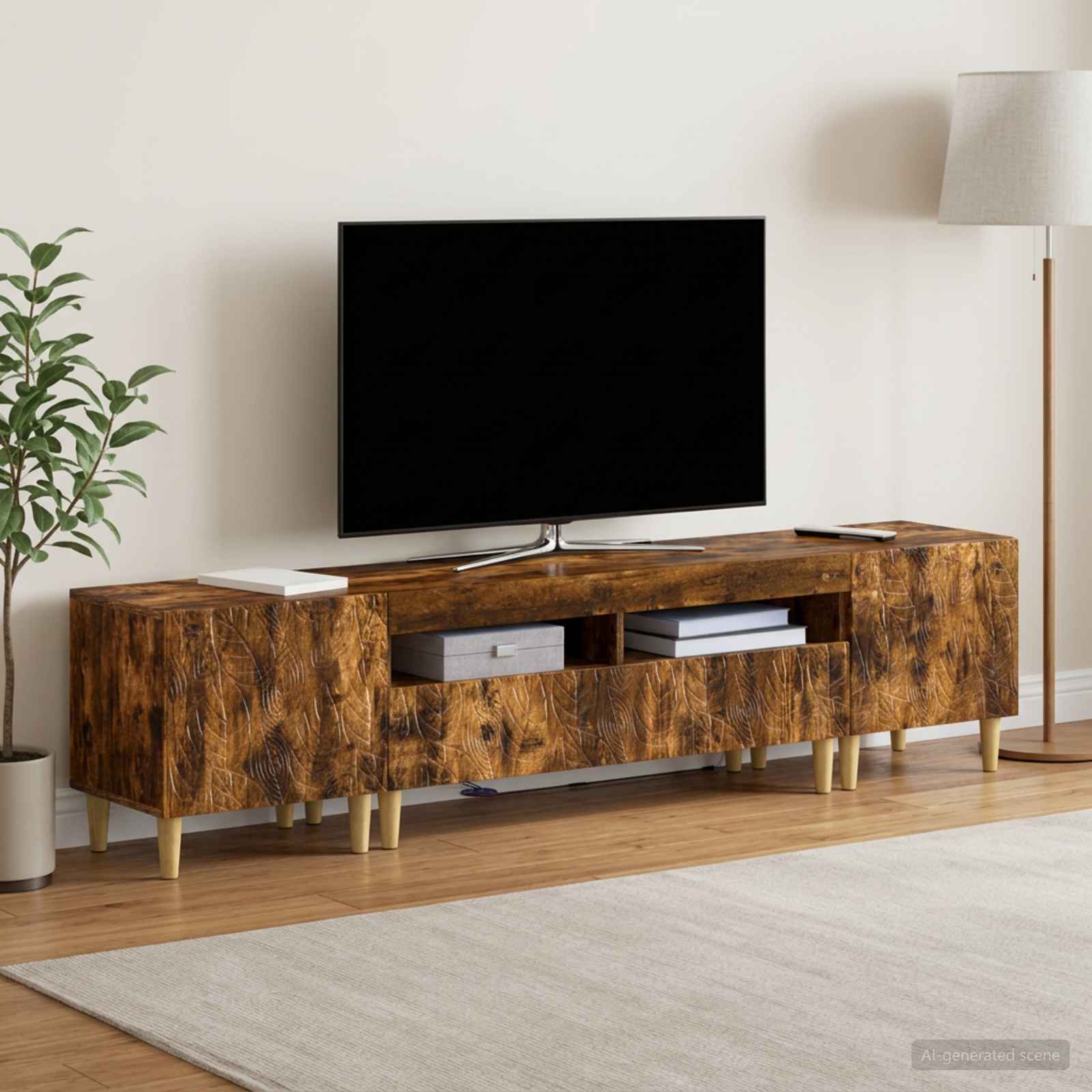 3-osainen LED-TV-kaappi DELFT Savutammi Tekninen puu - Image 3