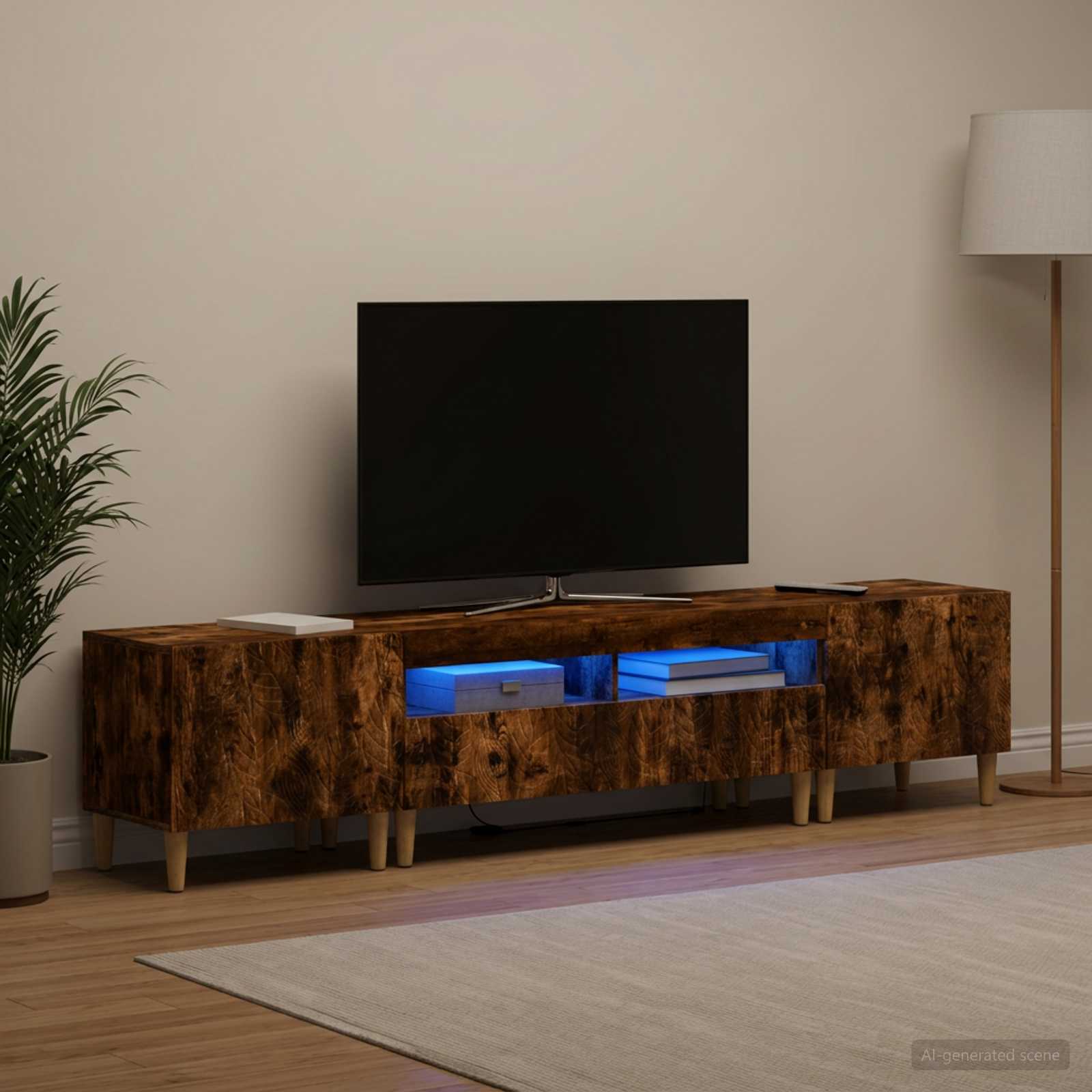 5-osaline LED TV kapp Suitsutatud tamm Tehispuit