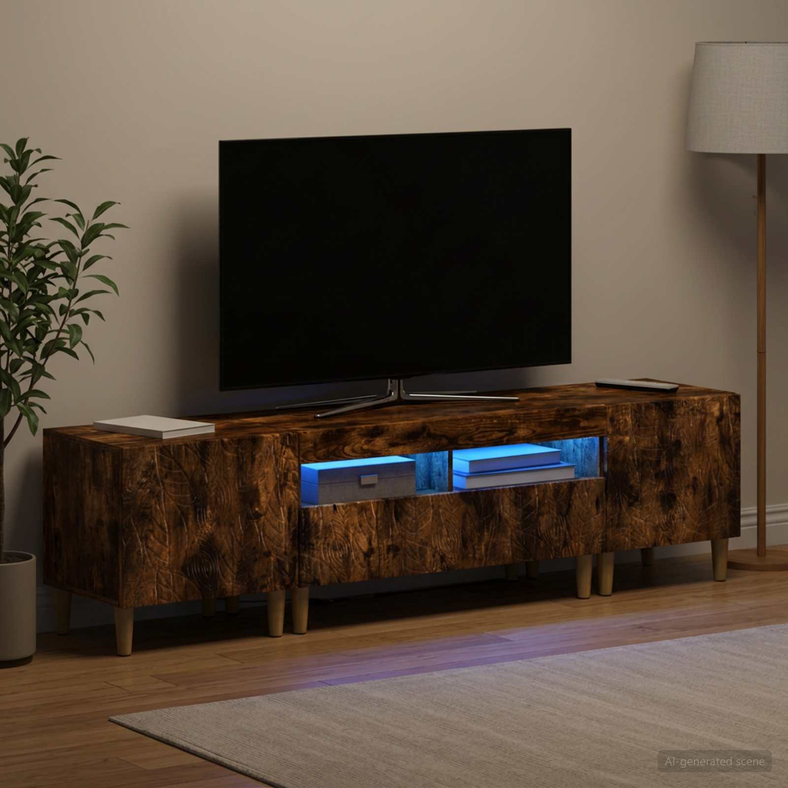 3-osainen LED-TV-kaappi DELFT Savutammi Tekninen puu