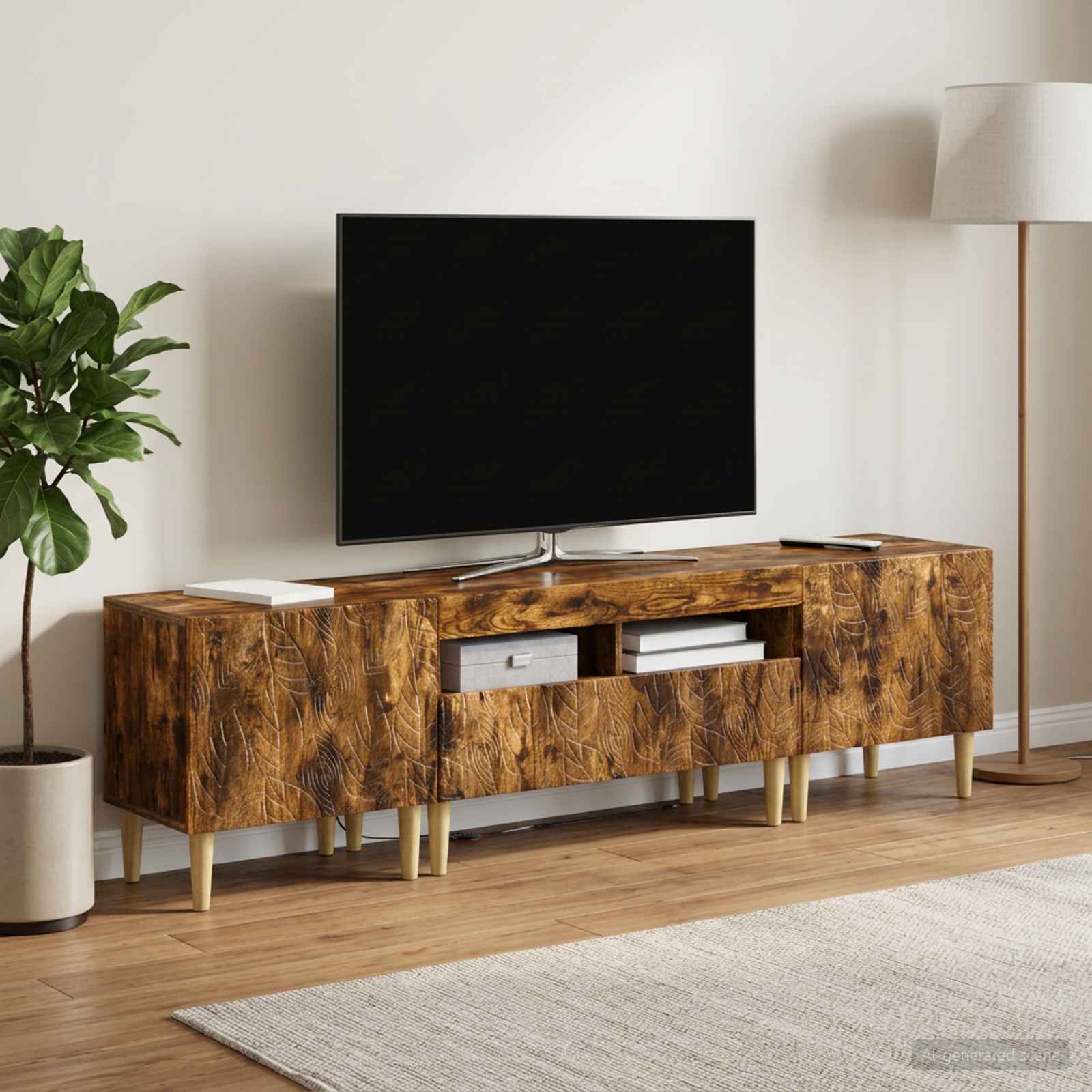 3-osainen LED-TV-kaappi DELFT Savutammi Tekninen puu - Image 3