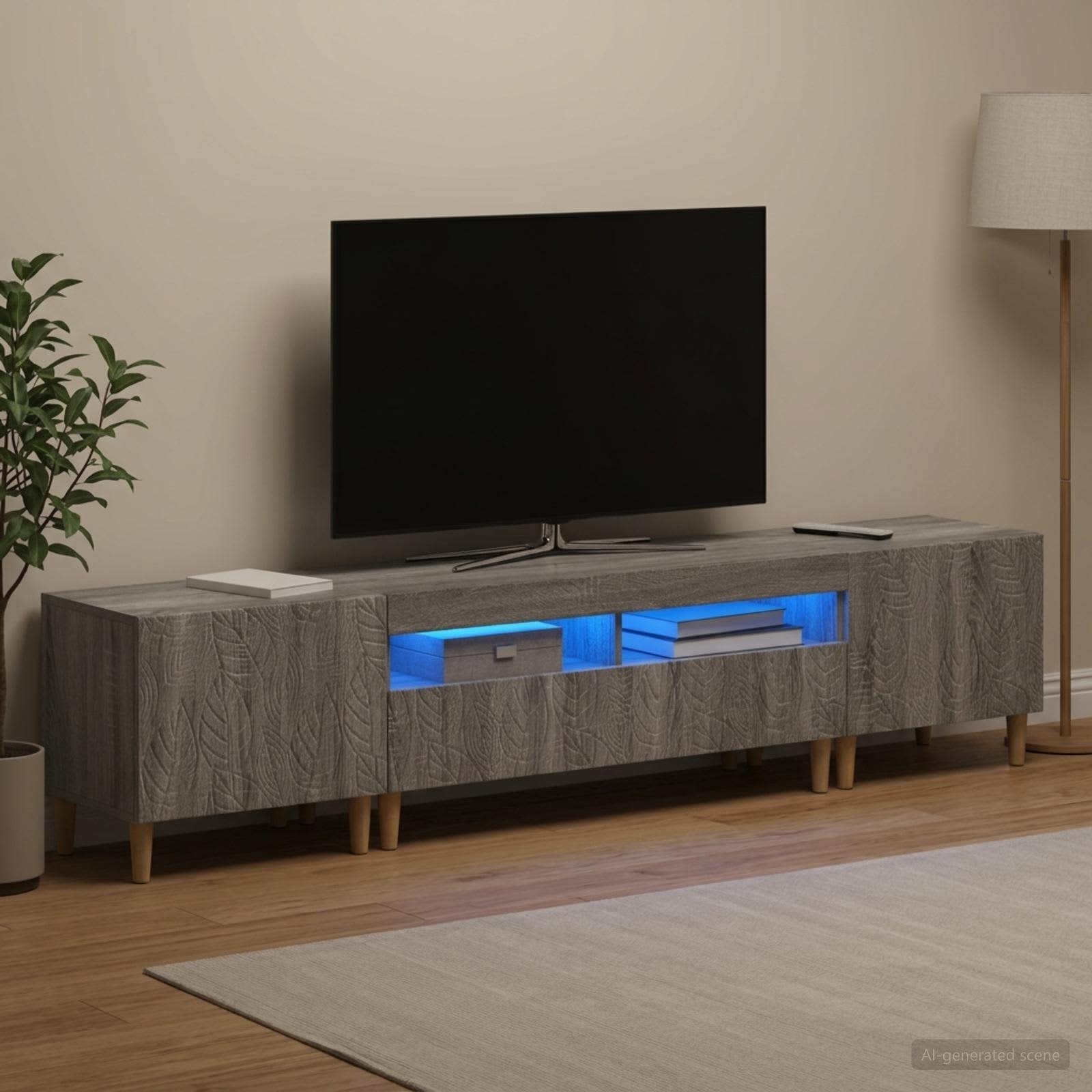 3-osainen LED-TV-kaappi DELFT Harmaa Sonoma Tekninen puu - Image 3