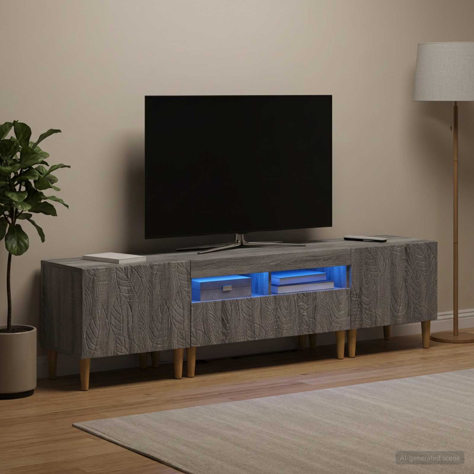 3-osainen LED-TV-kaappi DELFT Harmaa Sonoma Tekninen puu - Image 3