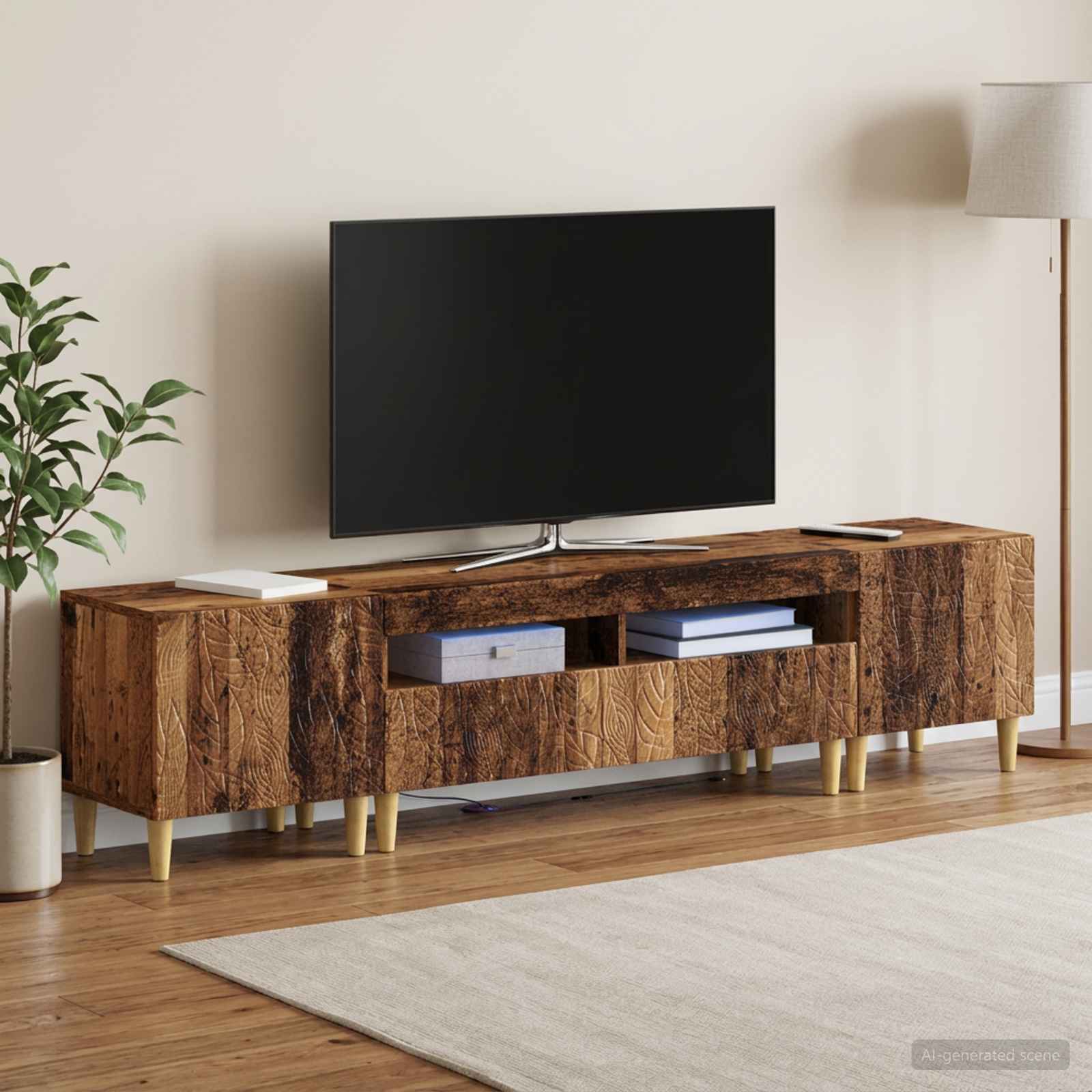 3-osainen LED-TV-kaappi DELFT Vanha puu Tekninen puu - Image 3