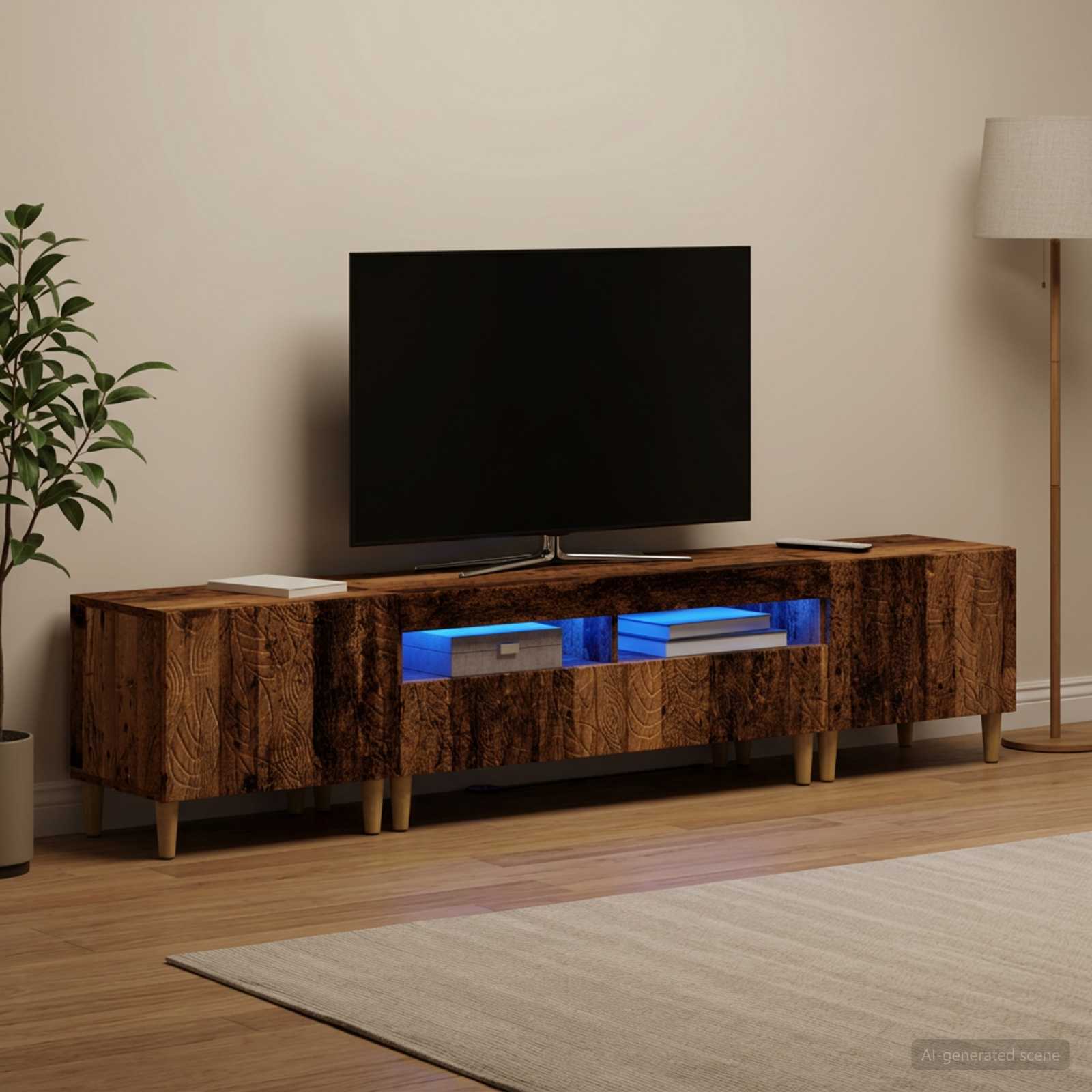3-osainen LED-TV-kaappi DELFT Vanha puu Tekninen puu