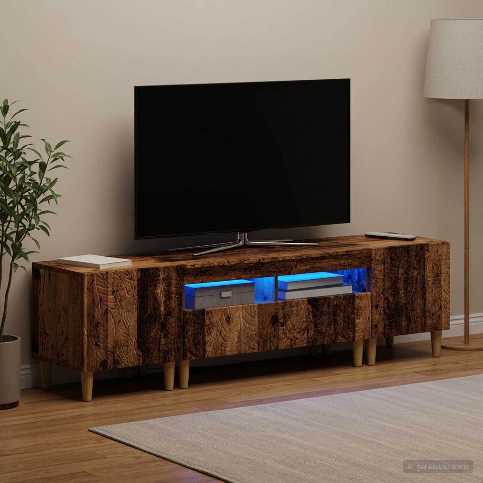 3-osainen LED-TV-kaappi DELFT Vanha puu Tekninen puu - Image 3