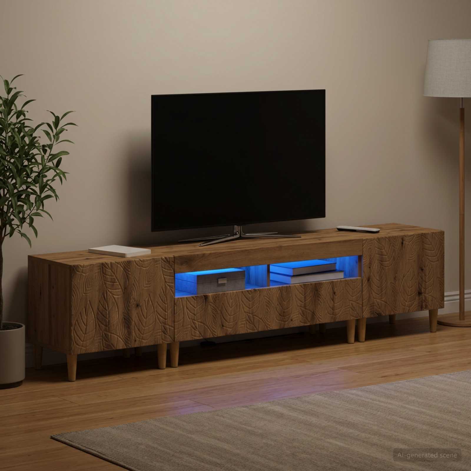 3-osainen LED-TV-kaappi DELFT Artisaanitammi Tekninen puu - Image 3