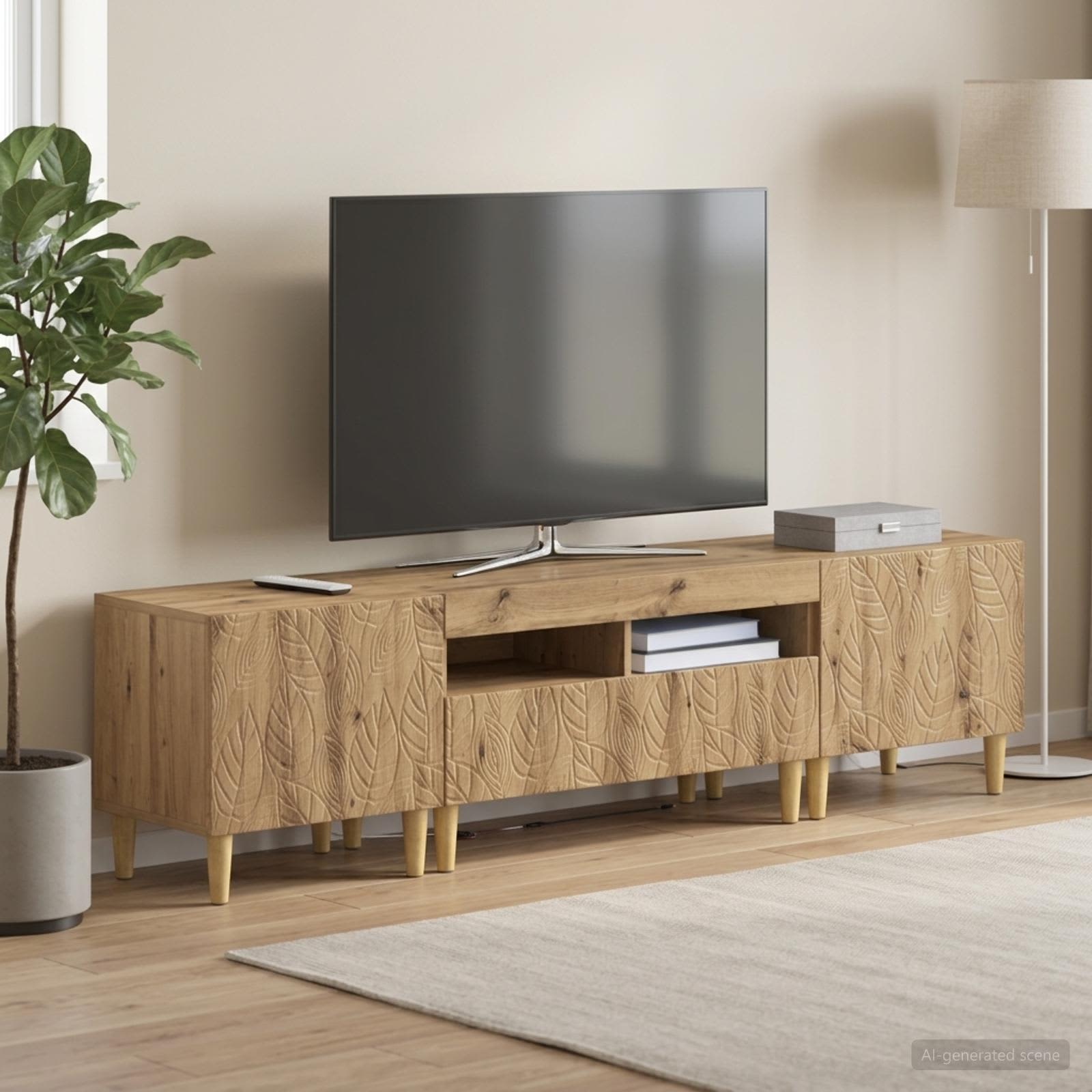 3-osainen LED-TV-kaappi DELFT Artisaanitammi Tekninen puu - Image 3