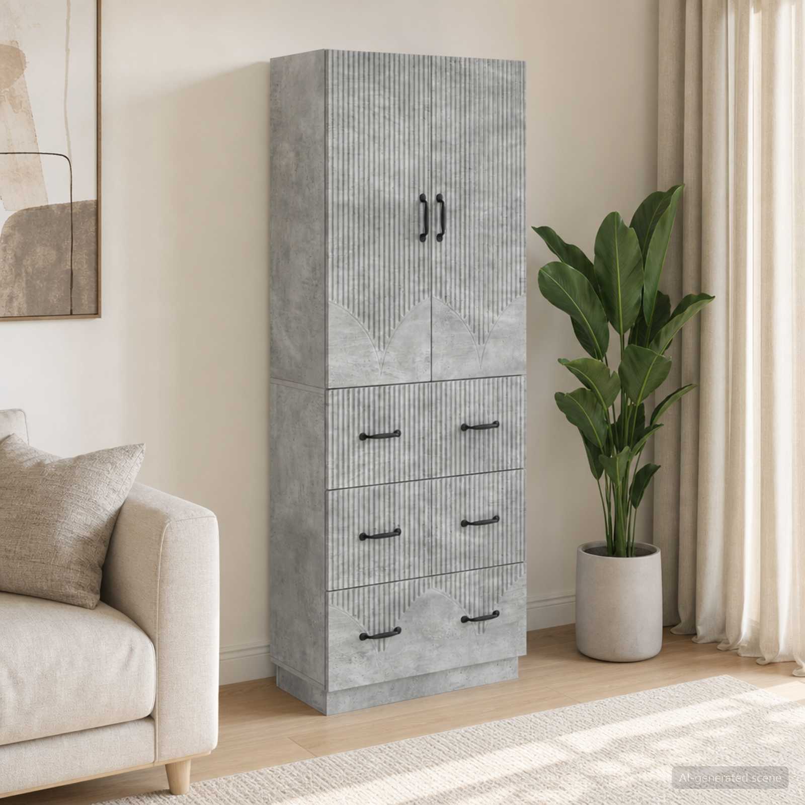 Kaappisarja 2 pcs Betoninharmaa 66 x 34,5 x 87 cm Tekninen puu