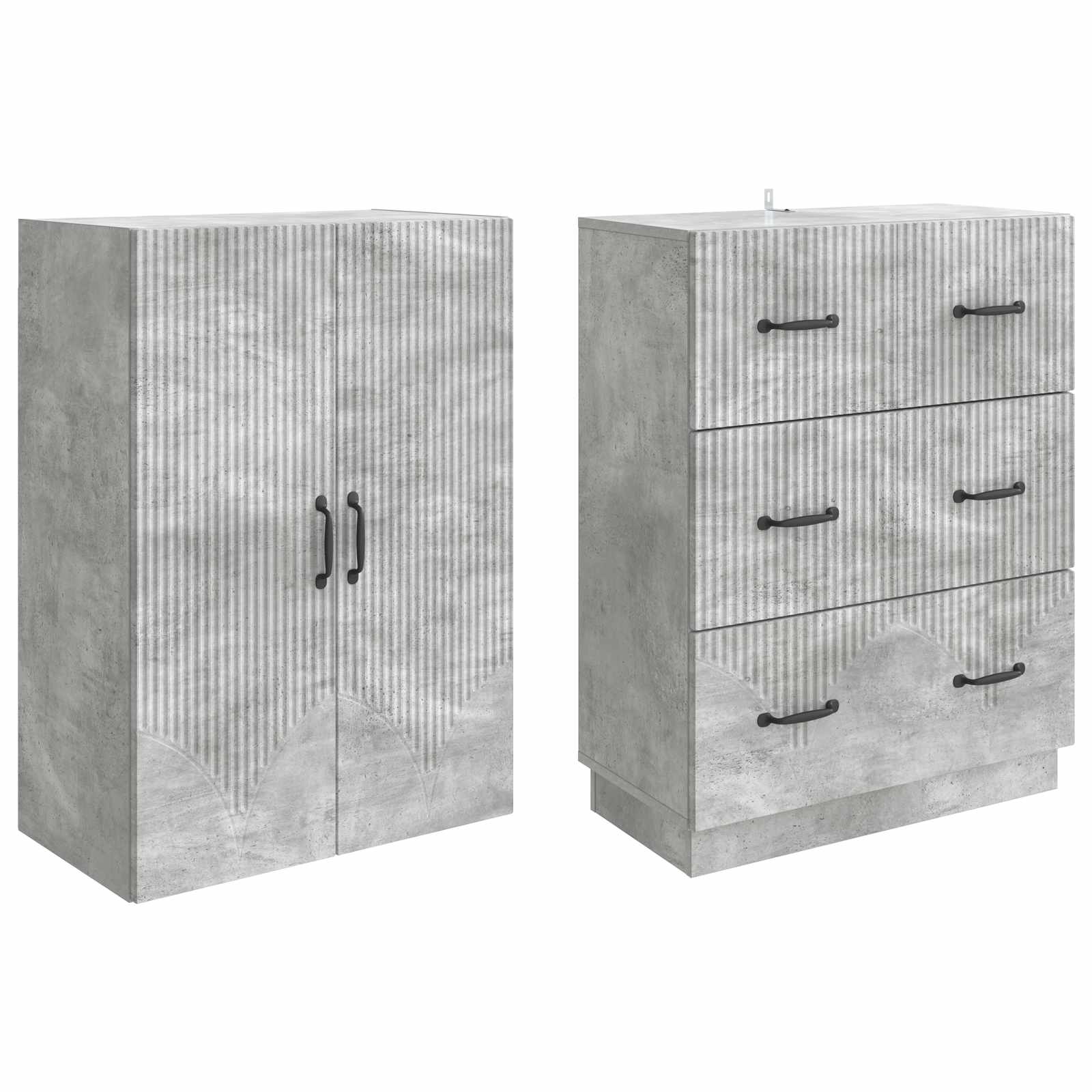 Kaappisarja 2 pcs Betoninharmaa 66 x 34,5 x 87 cm Tekninen puu - Image 3